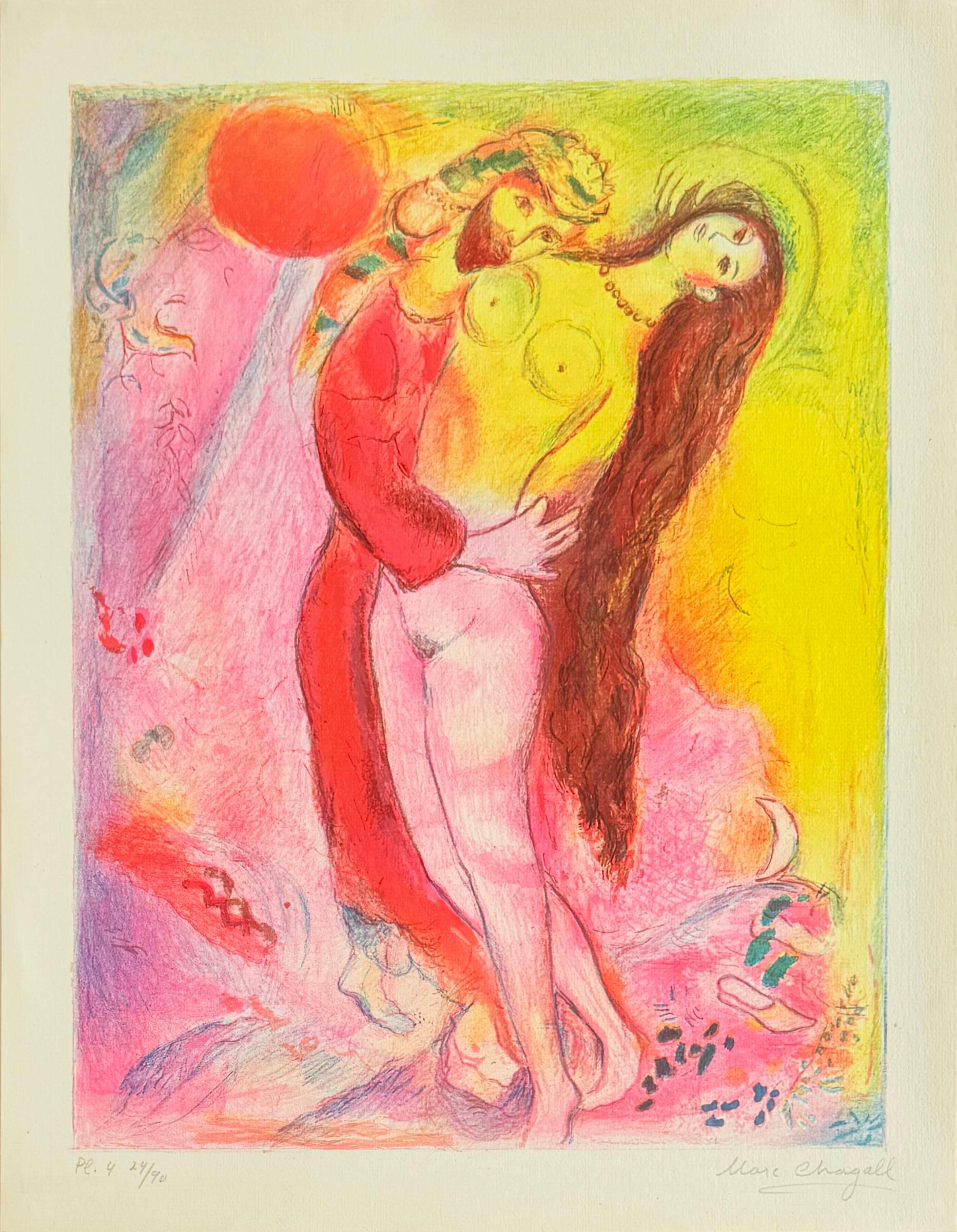 Er entkleidet sie mit seiner eigenen Hand..., aus Vier Märchen aus Tausendundeiner Nacht – Print von Marc Chagall