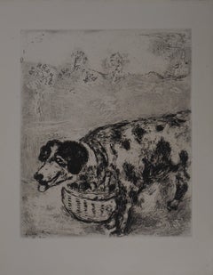 Dog with a Basket - Original etching - Ref. Sorlier #175