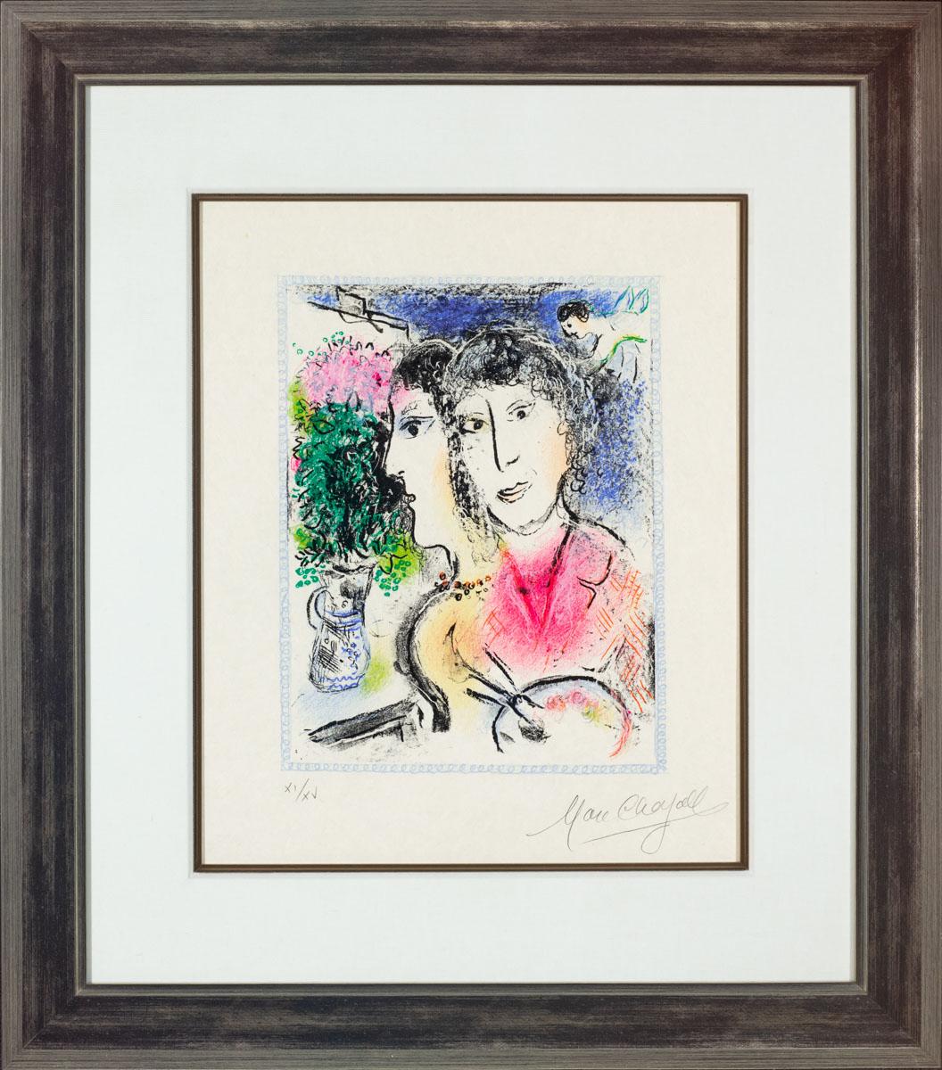 Doppelporträt an der Staffelei, 1976 (M.835) – Print von Marc Chagall