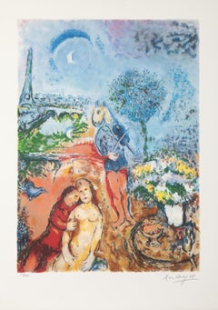 Serenata de la Torre Eiffel, litografía impresionista sobre arcos de Marc Chagall
