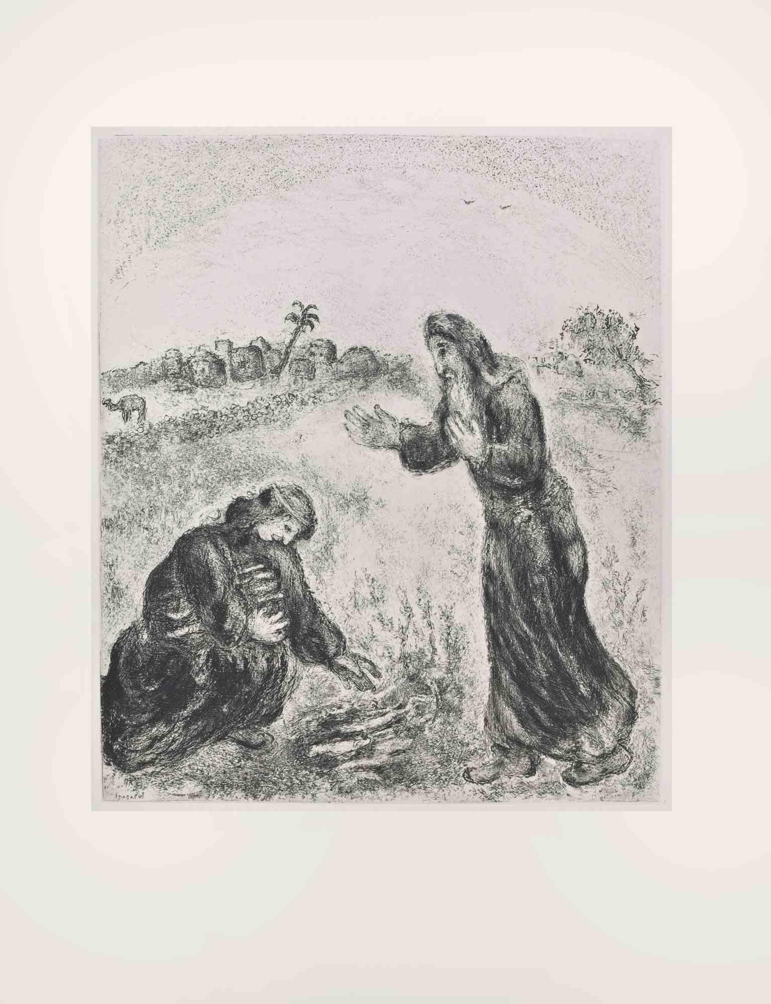 Radierung auf Montval-Gewebe, 1931-39 von Marc Chagall ausgeführt und 1956 von Tériade veröffentlicht.

Auflage von 275+30 Exemplaren aus dem Handel.

Nicht signiert und nummeriert, wie ausgestellt.

Ausgezeichneter Abdruck mit vollen Rändern und