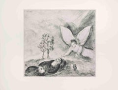 Elijah Comforted by an Angel - Etching by Marc Chagall - 1956