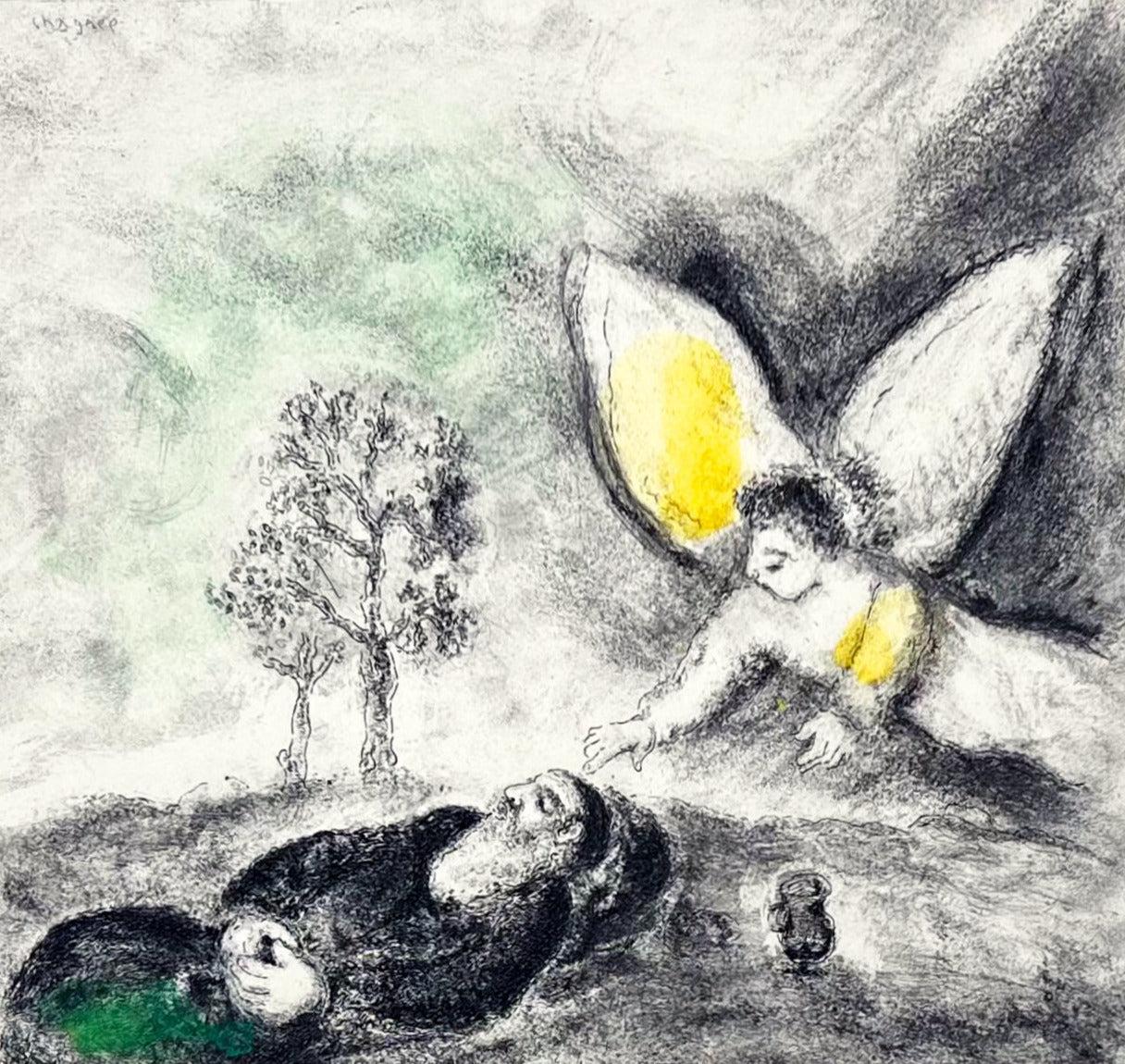 Marc Chagall Figurative Print - Elijah Touched by an Angel
