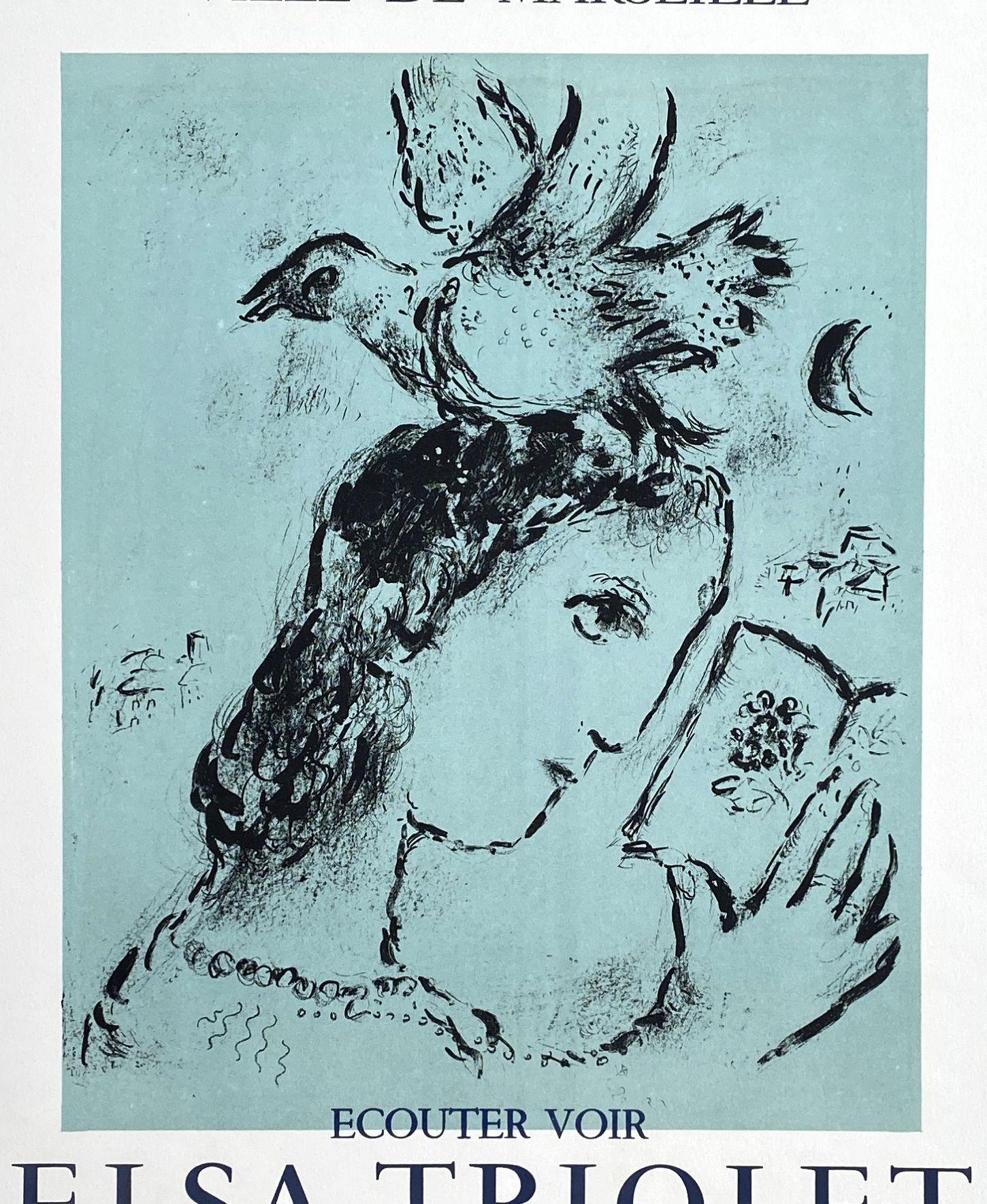 Elsa Triolet, Frau mit einem Vogel – Originallithographie, handsigniert und nummeriert – Print von Marc Chagall
