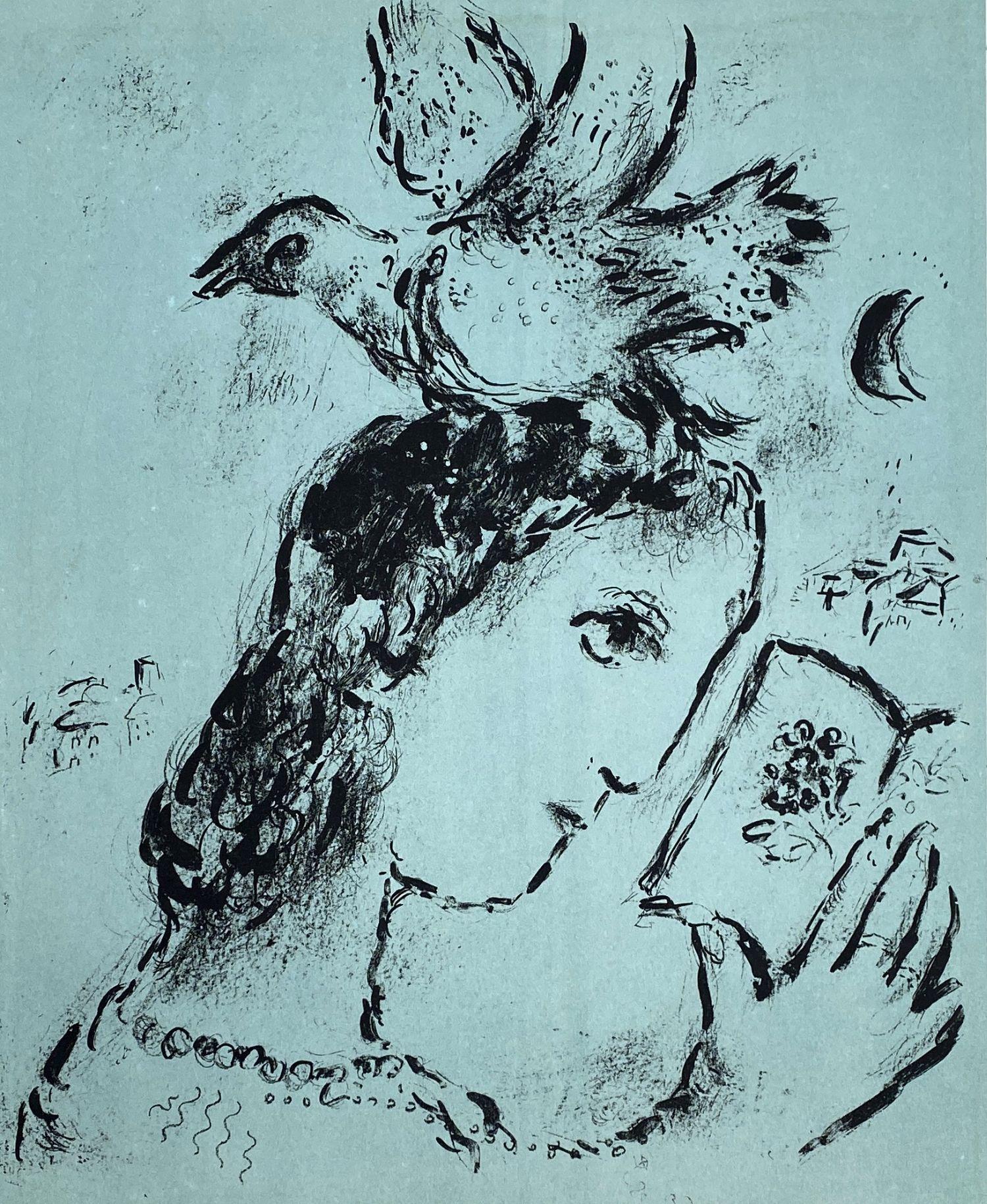 Elsa Triolet, Frau mit einem Vogel – Originallithographie, handsigniert und nummeriert (Moderne), Print, von Marc Chagall