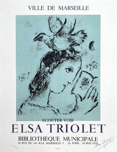 Retro Elsa Triolet, Woman With a Bird - Original Lithograph Hand Signed & Numbered 