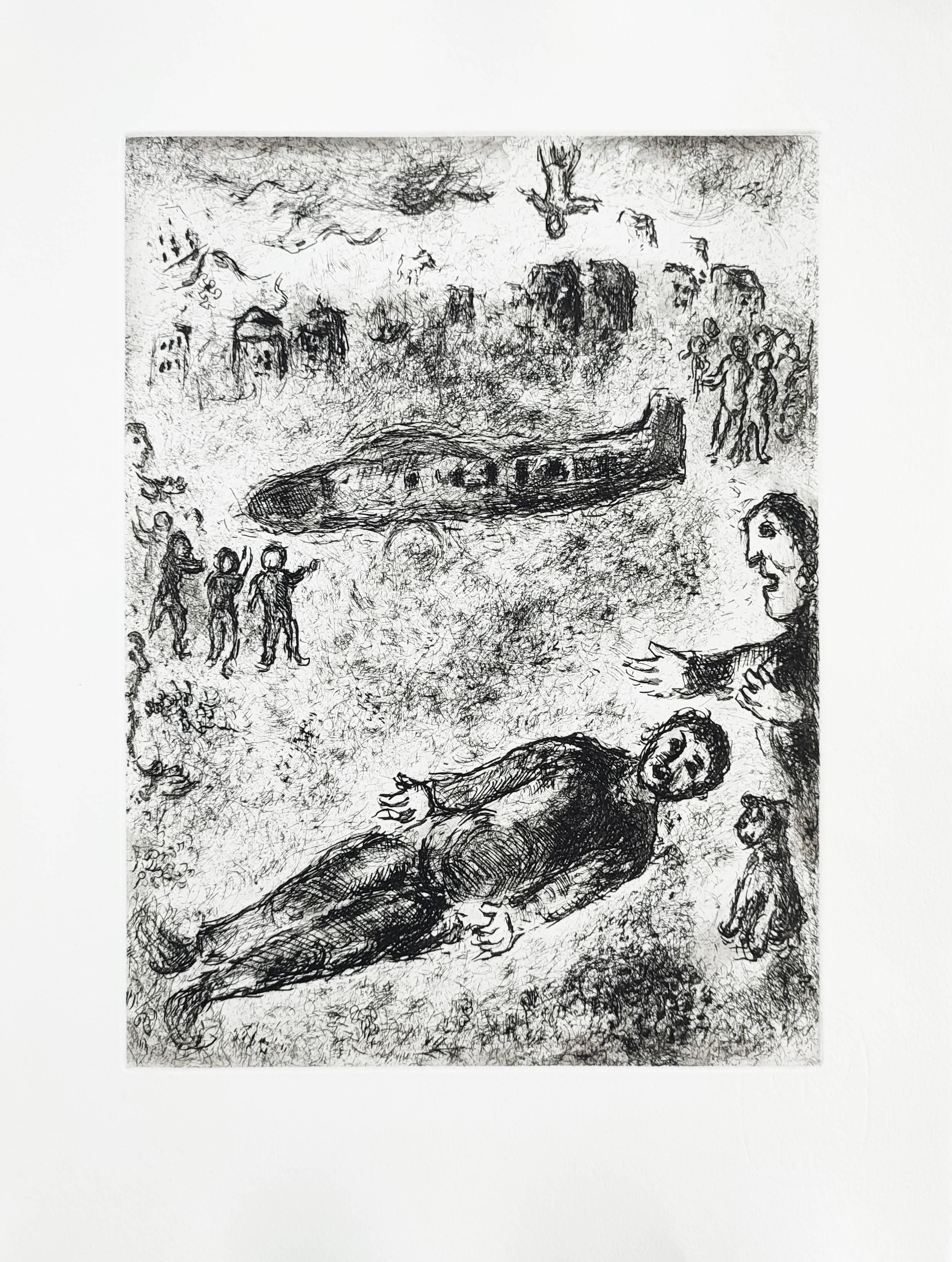 Abstract Print Marc Chagall - « Et Sur La Terre », gravure originale, contemporaine, 1977, excellent état