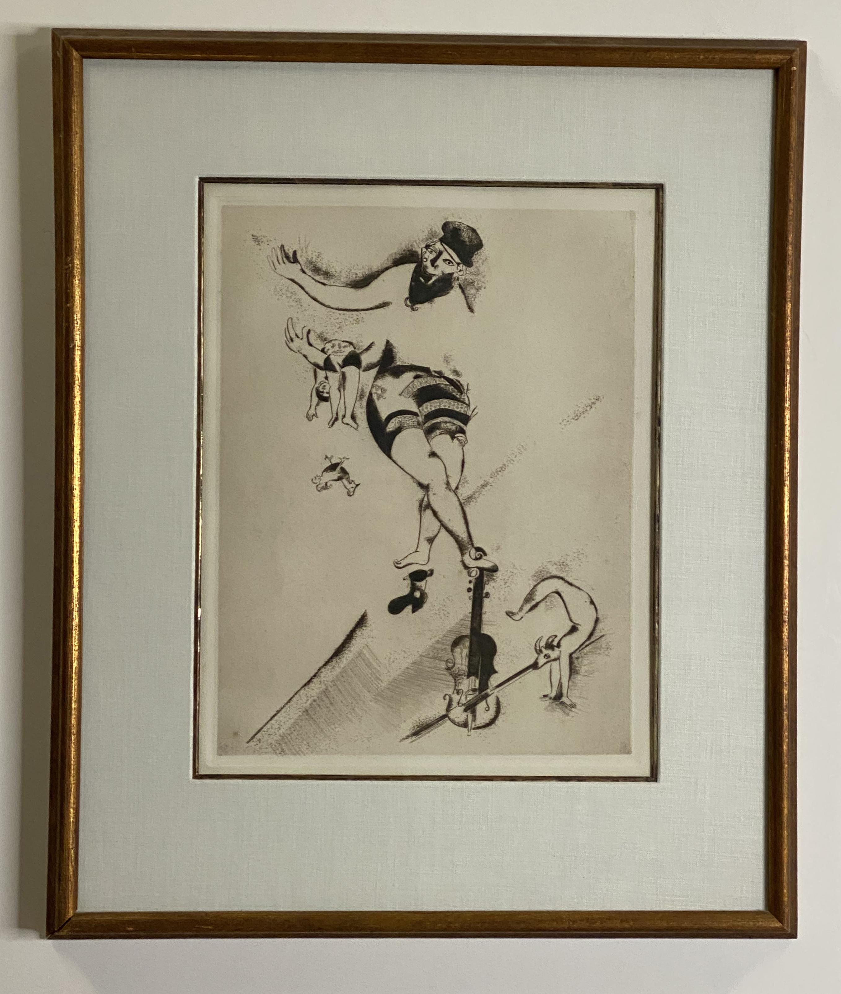 Künstler: Marc Chagall
Titel: L' acrobate au violin (Akrobat mit Geige)
Jahr: 1924
Medium: Radierung mit Kaltnadel, auf Velin, vollrandig
Größe: 33