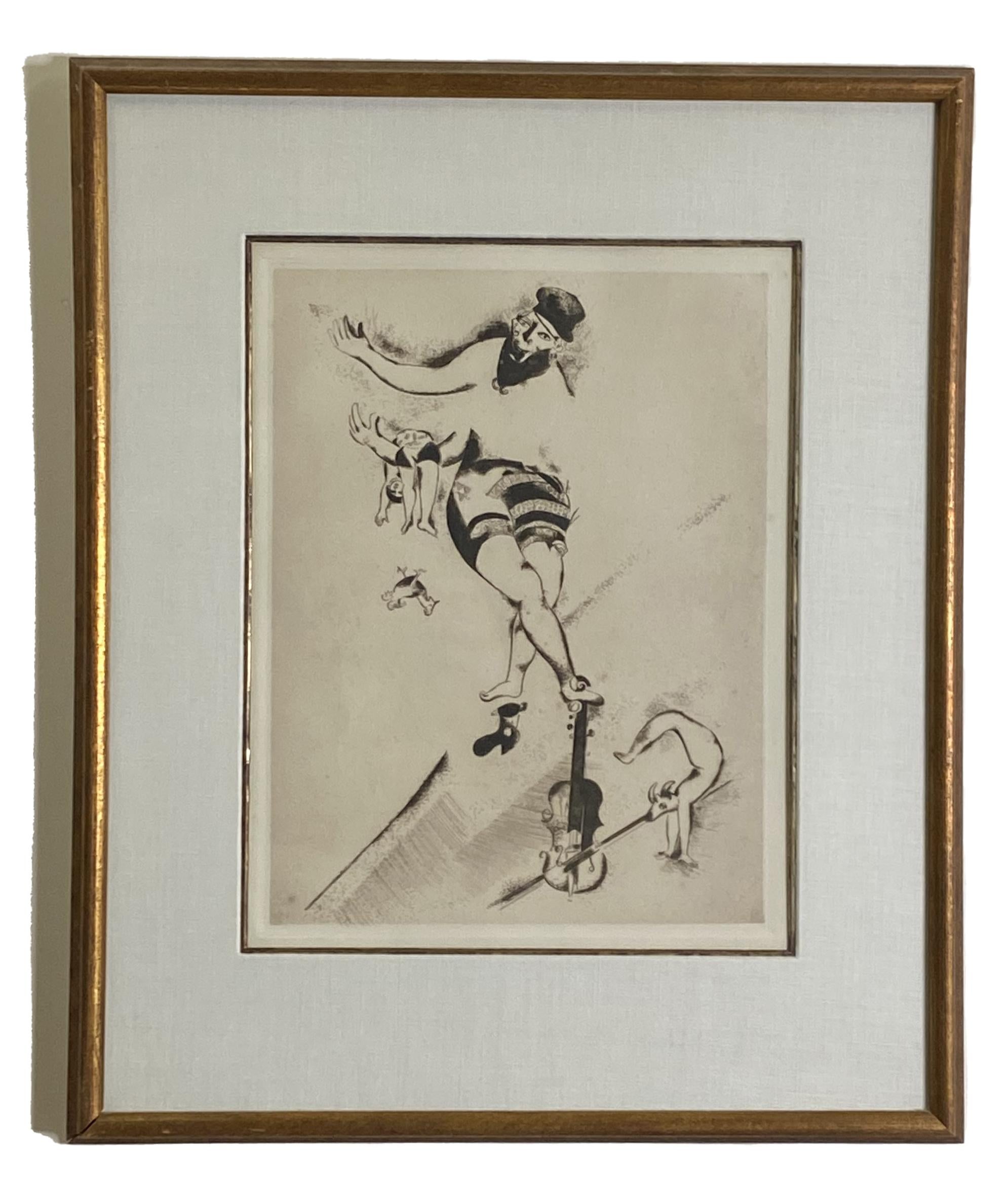 Marc Chagall Figurative Print – Radierung L' acrobate au violin (Akrobat mit Geige)