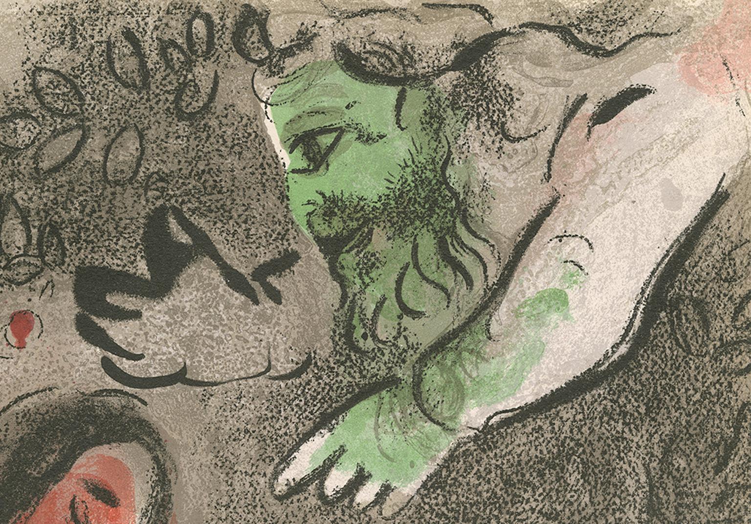 20th century color lithograph nude figures red and green - Print by Marc Chagall