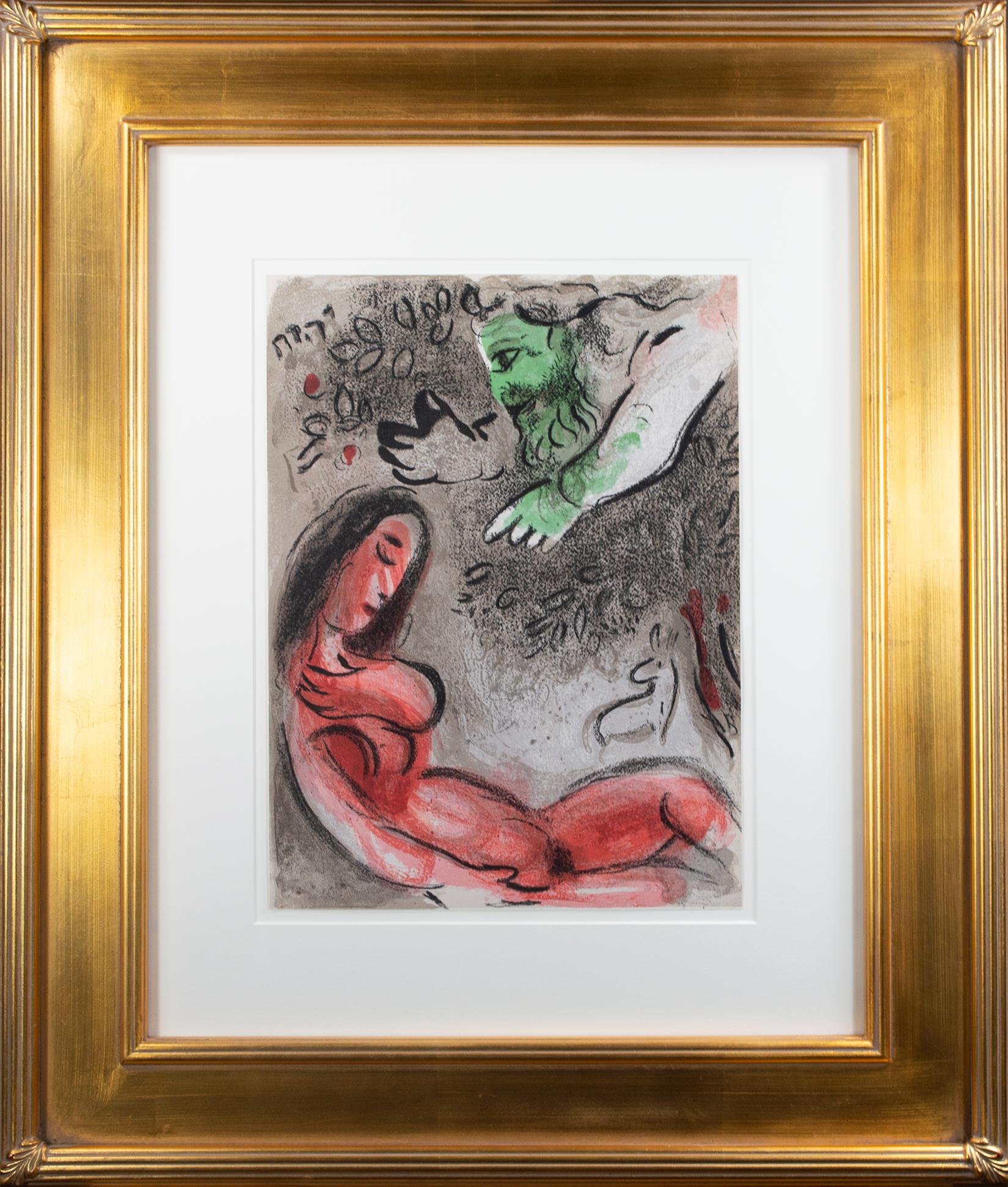 20th century color lithograph nude figures red and green - Surrealist Print by Marc Chagall