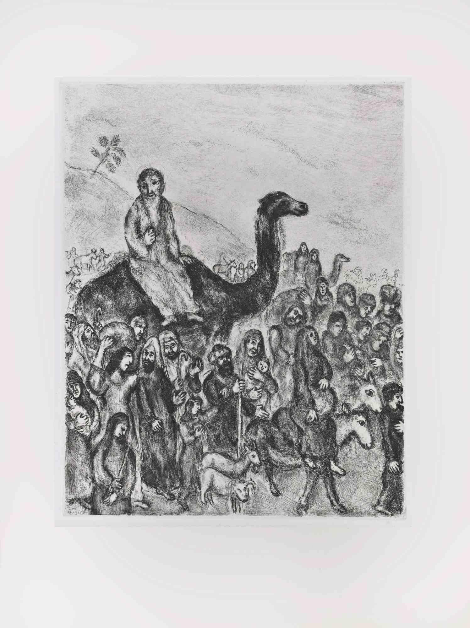 Acquaforte su carta Montval, realizzata da Marc Chagall nel 1931-39 e pubblicata da Tériade nel 1956.

Appartiene alla serie "La Bibbia".

Edizione di 275+30 copie fuori commercio.

Non firmato né numerato, come da edizione.

Ottima impressione con