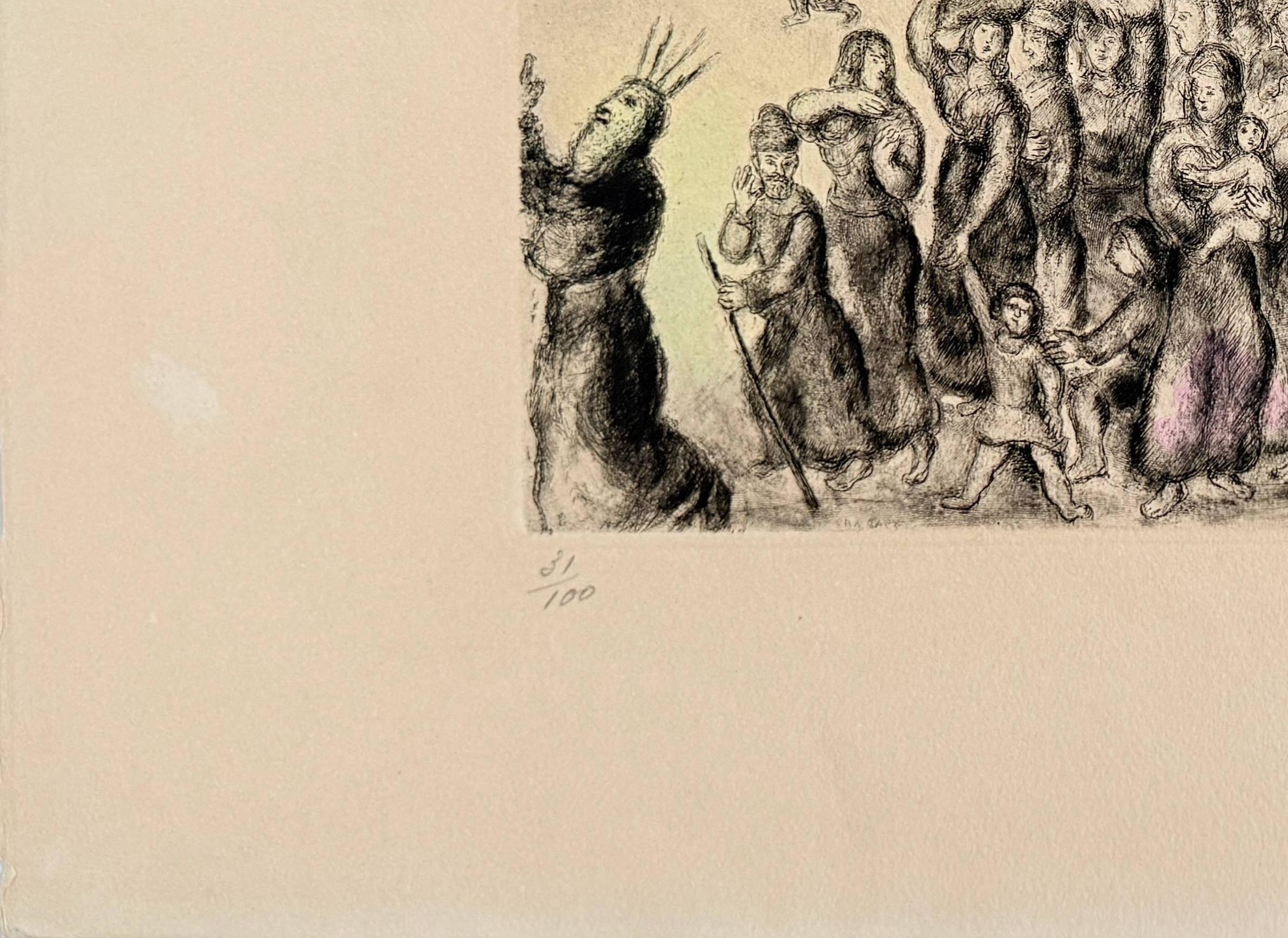 Exodus From Egypt - Beige Landscape Print by Marc Chagall