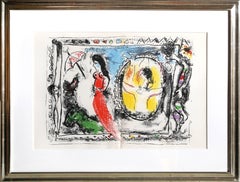 Femme avec Parapluie, Framed Modern Lithograph by Marc Chagall 1964