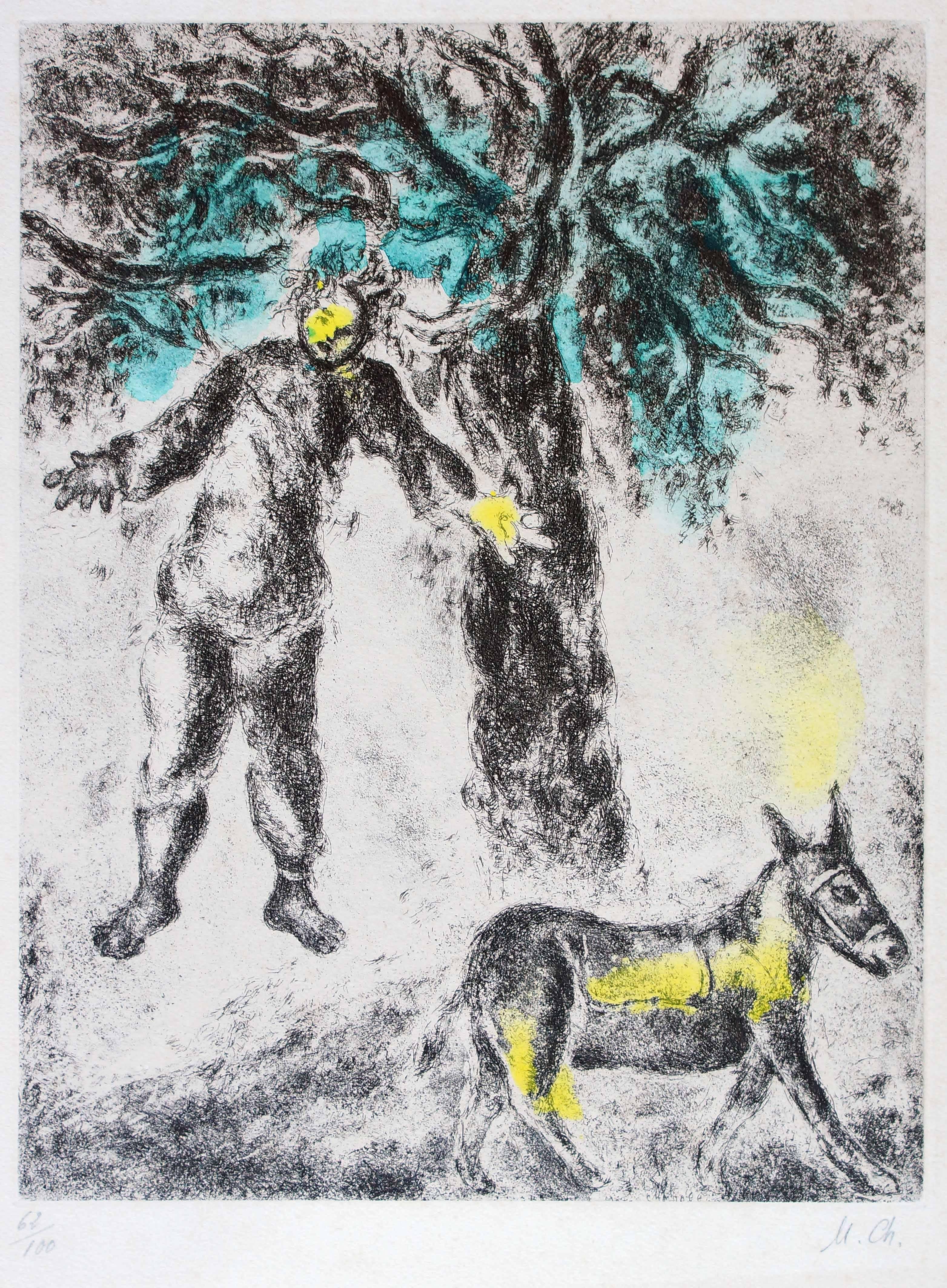 Fin d'Absalom - Acquaforte colorata a mano di Marc Chagall - 1958