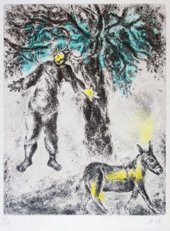 Fin d'Absalom - Original Hand Colored Etching by Marc Chagall - 1958