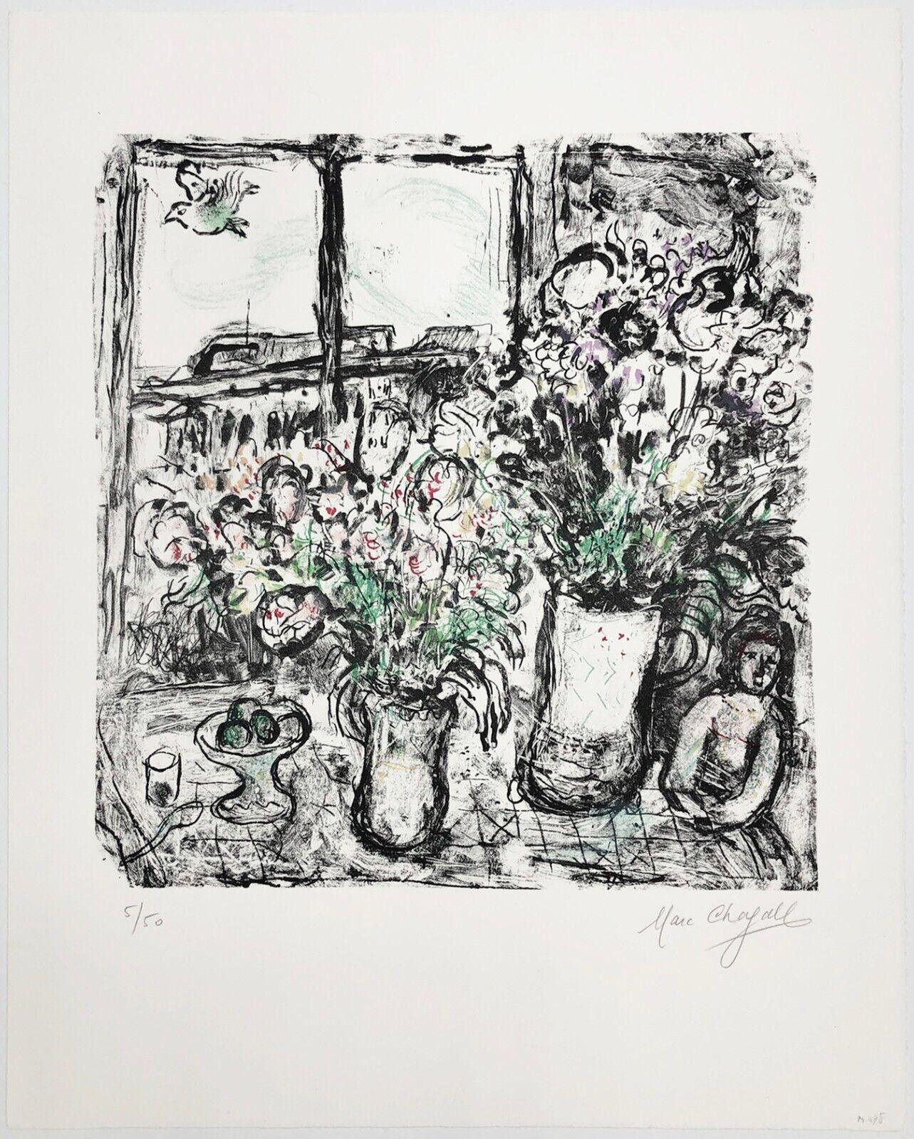 FLEURS DEVANT LA FENETRE (MOURLOT 478) - Print de Marc Chagall
