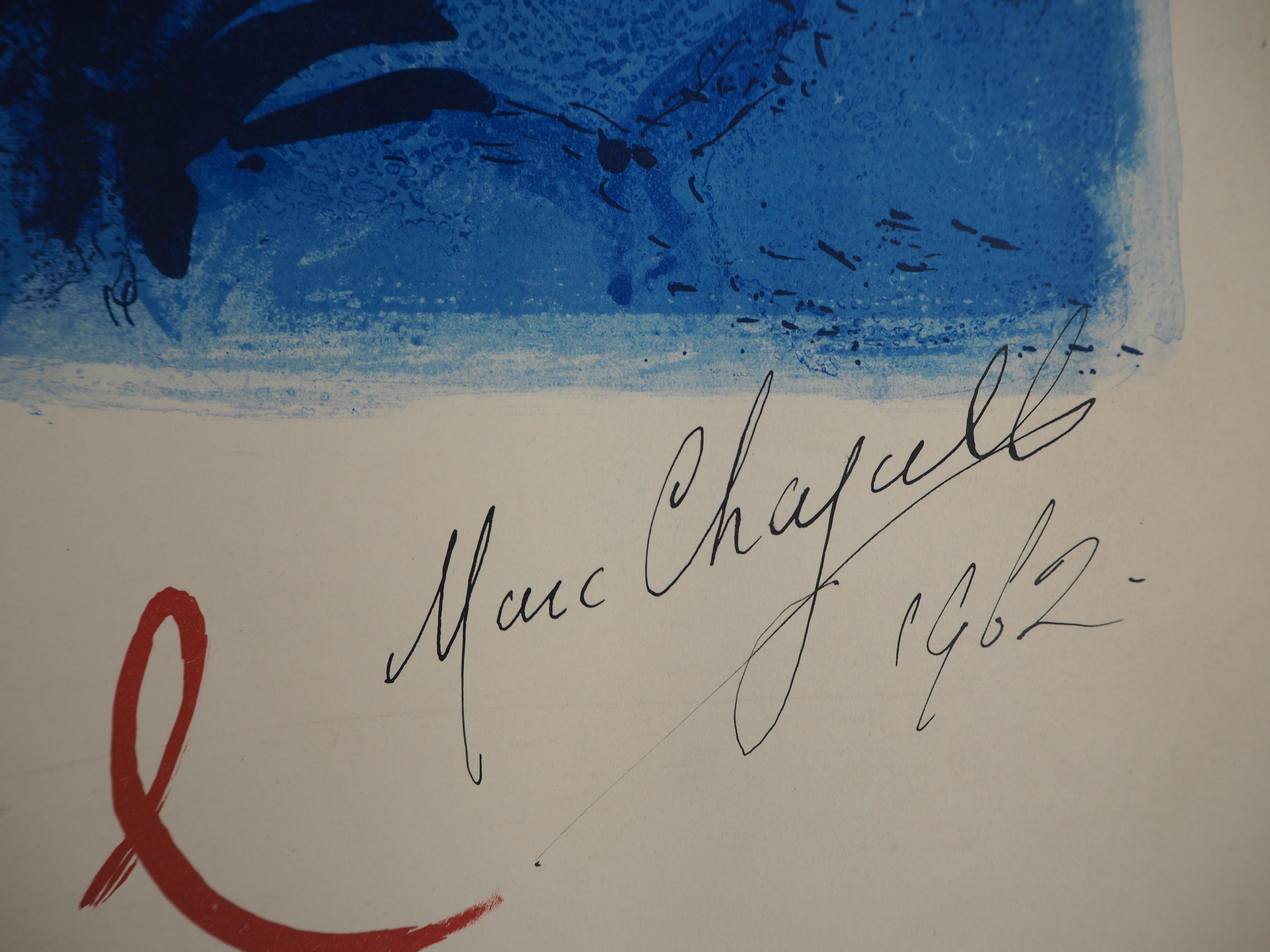 Nice, Bay of Angels - Original lithograph poster, Handsigned - Mourlot #350 - Print by Marc Chagall