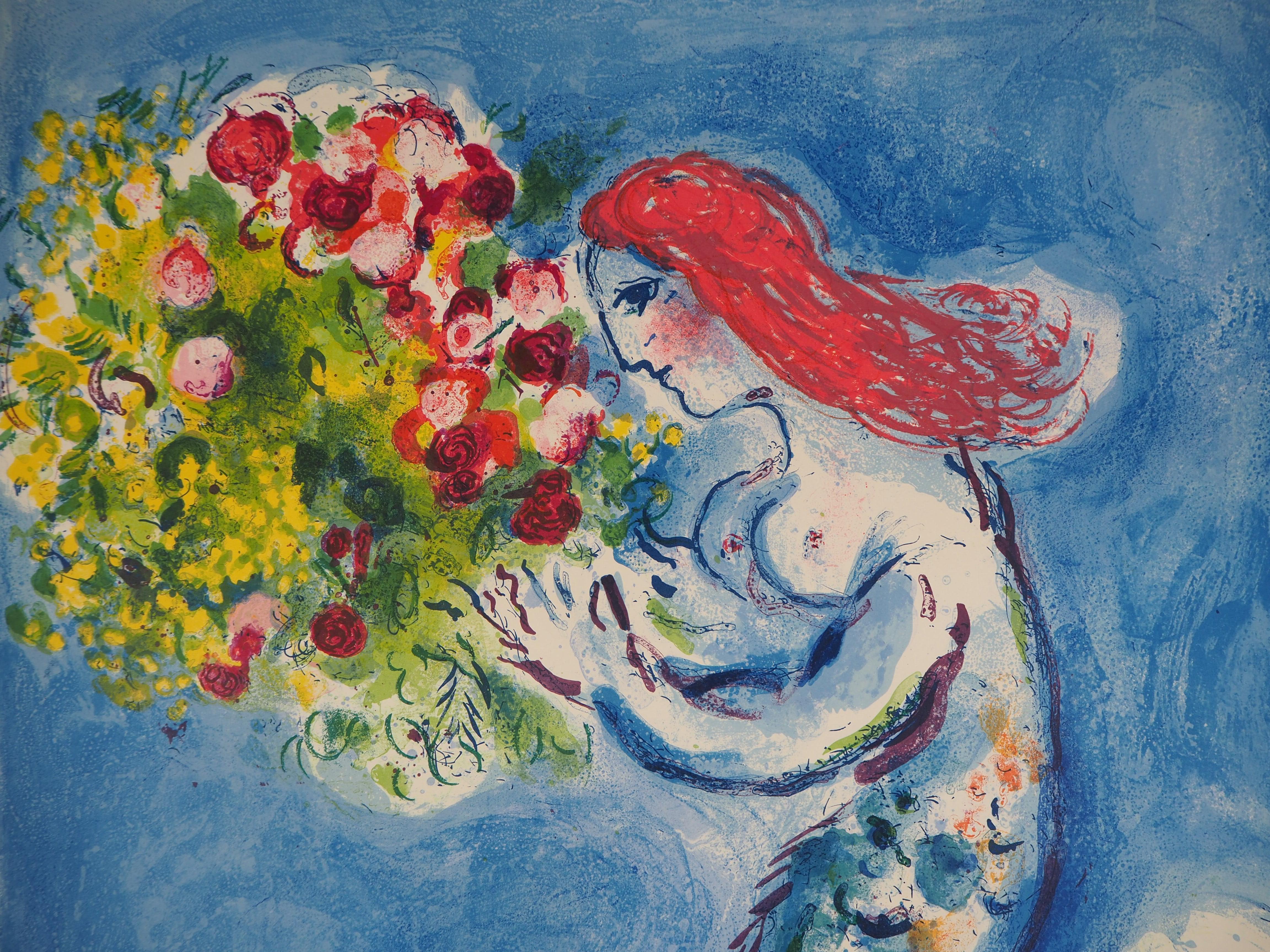 Nice, Bay of Angels - Original lithograph poster, Handsigned - Mourlot #350 - Surrealist Print by Marc Chagall