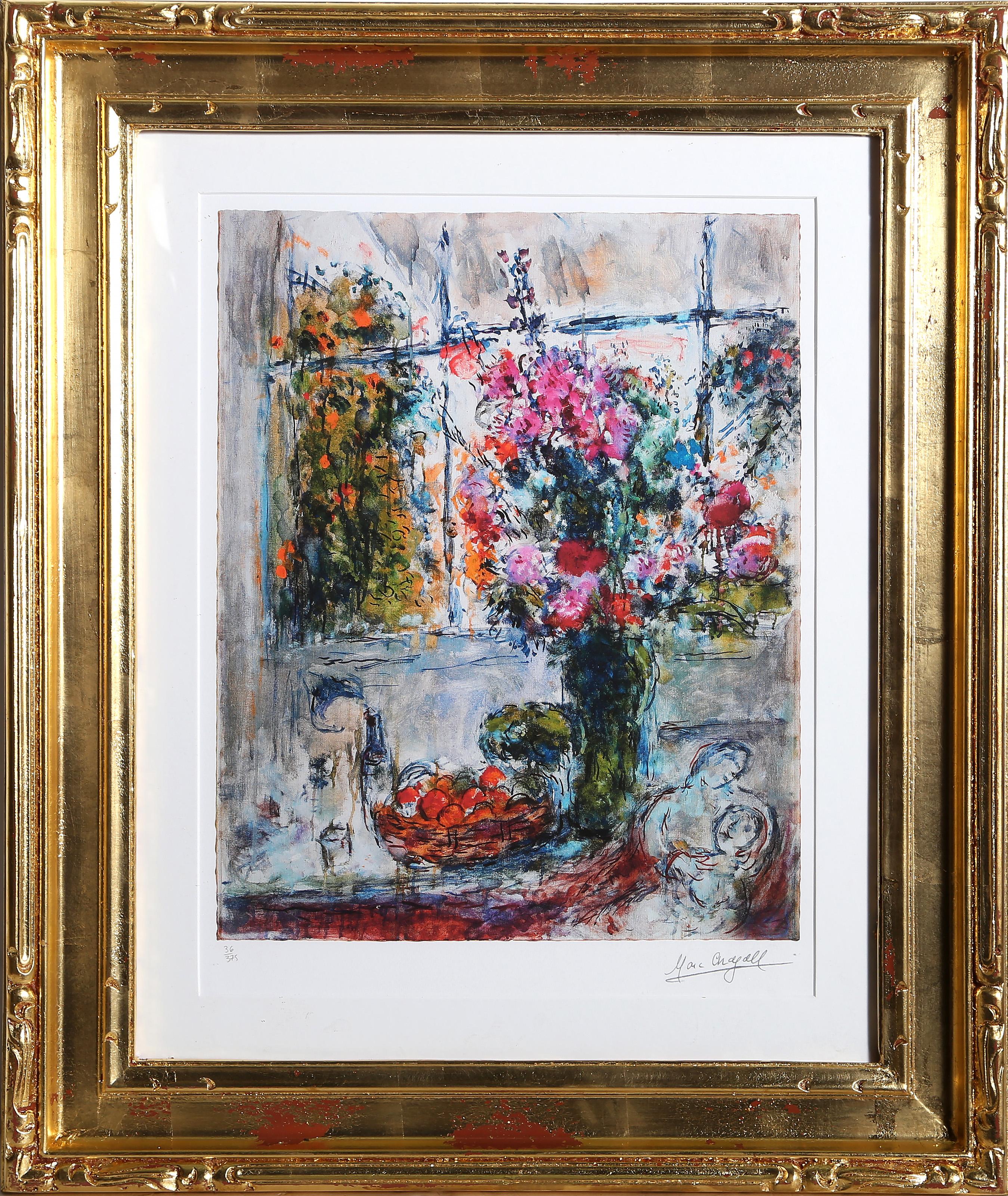 Marc Chagall, After, Russian (1887 - 1985) - Fruits and Flowers, Medium:  Lithograph, facsimile signed and numbered in pencil, Edition:  36/375, Image Size:  18 x 15 inches, Frame Size:  31 x 26 inches
