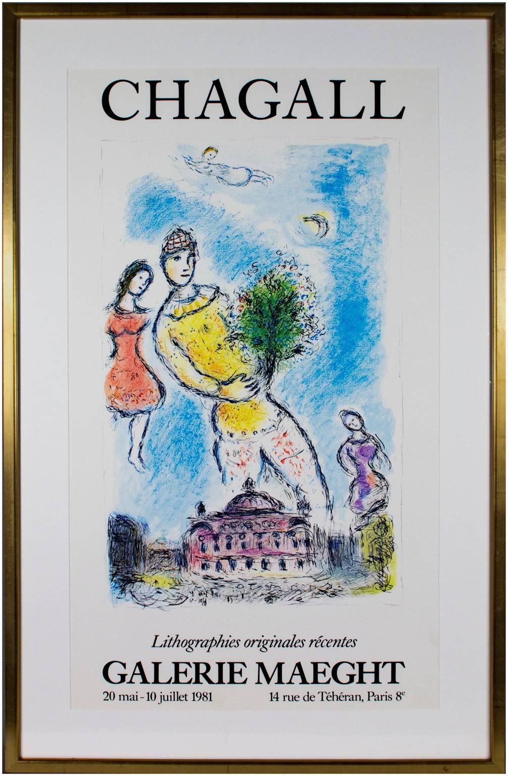 Affiche de la « Galerie Maeght », lithographie offset d'après une peinture de Marc Chagall - Gris Figurative Print par (after) Marc Chagall