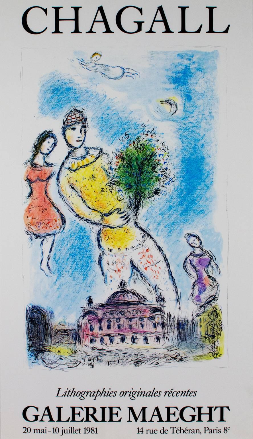 (after) Marc Chagall Figurative Print - "Galerie Maeght, " Offset Lithograph Poster After a Painting by Marc Chagall