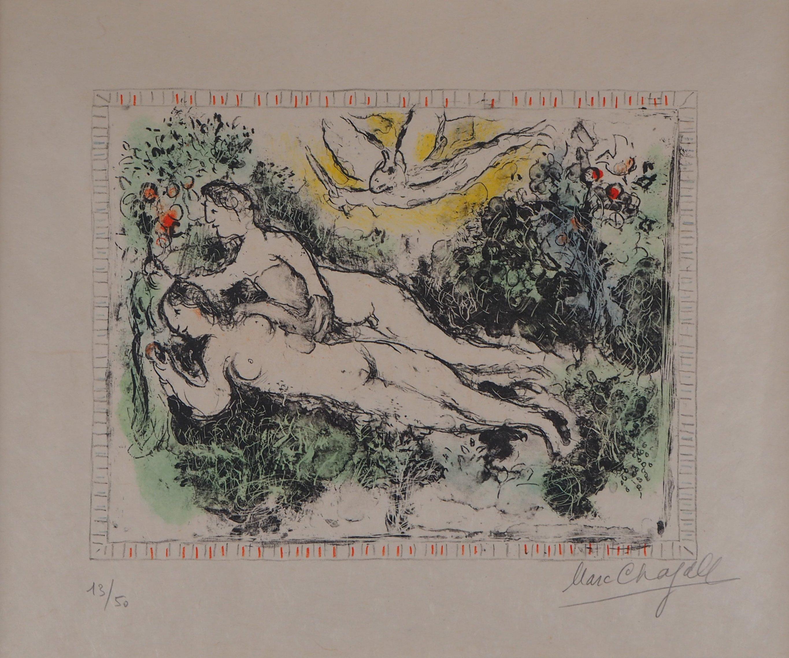 Lovers (Adam and Eve) - Original lithograph, Handsigned & Numbered /50  - Print by Marc Chagall