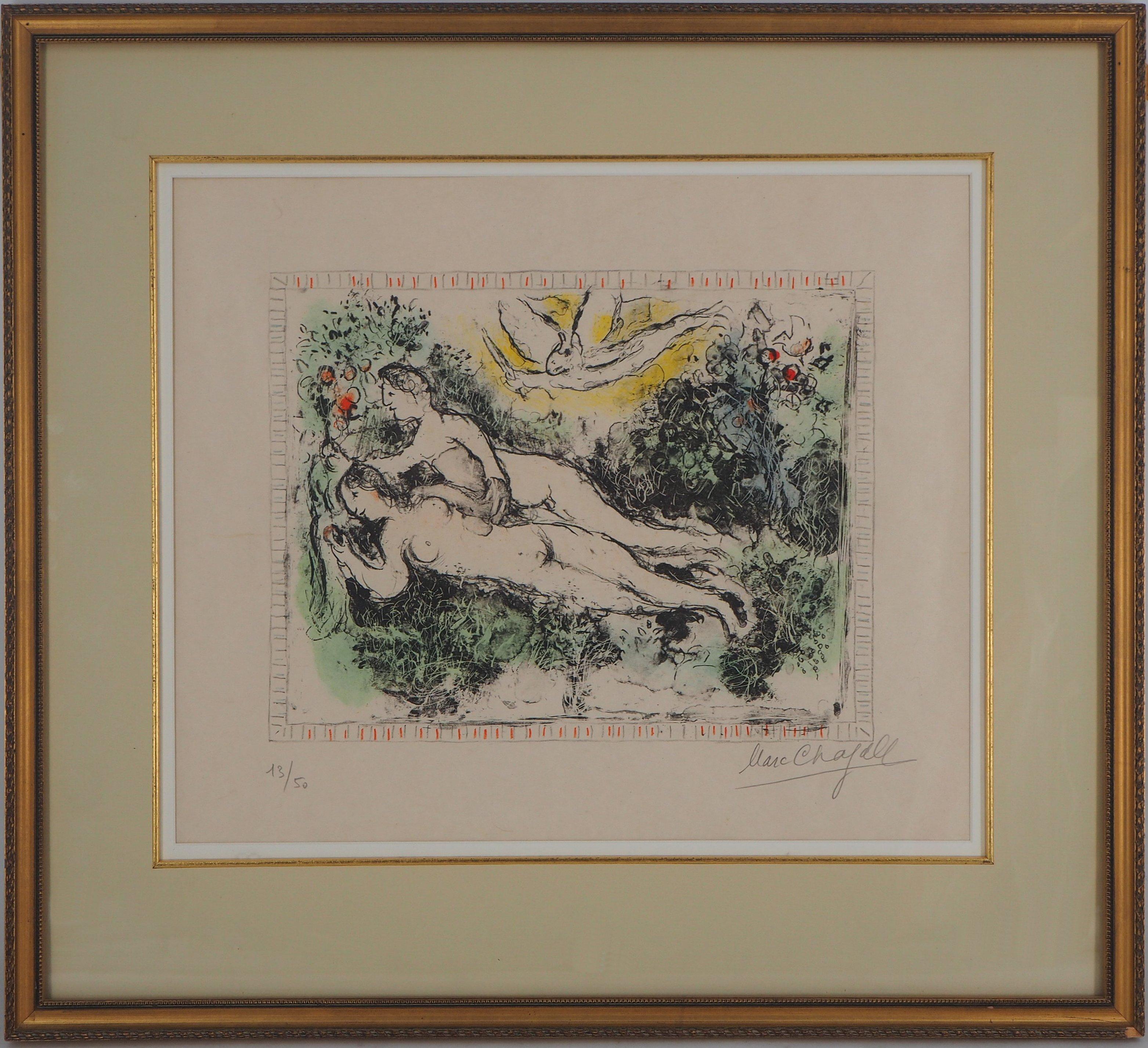 Marc Chagall Figurative Print - Lovers (Adam and Eve) - Original lithograph, Handsigned & Numbered /50 