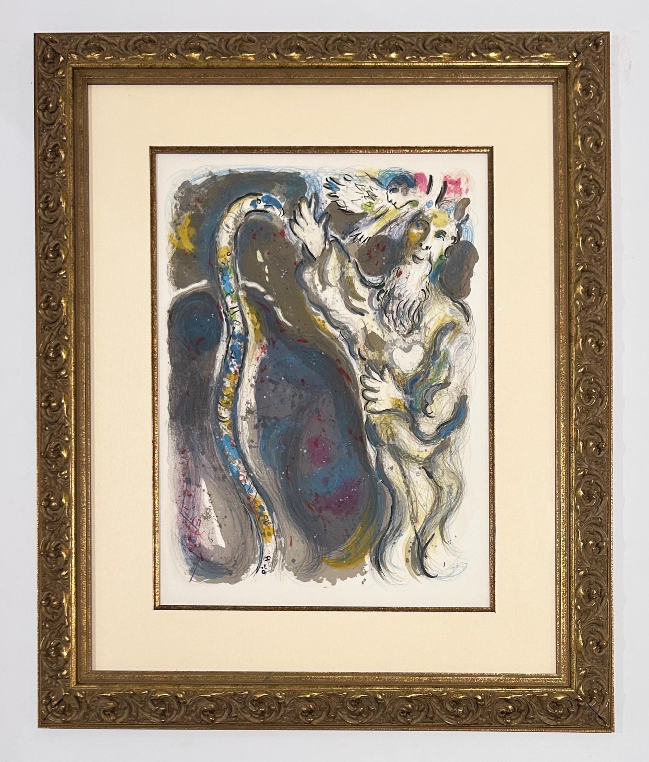 Dios convierte el bastón de Moisés en serpiente - Print de Marc Chagall