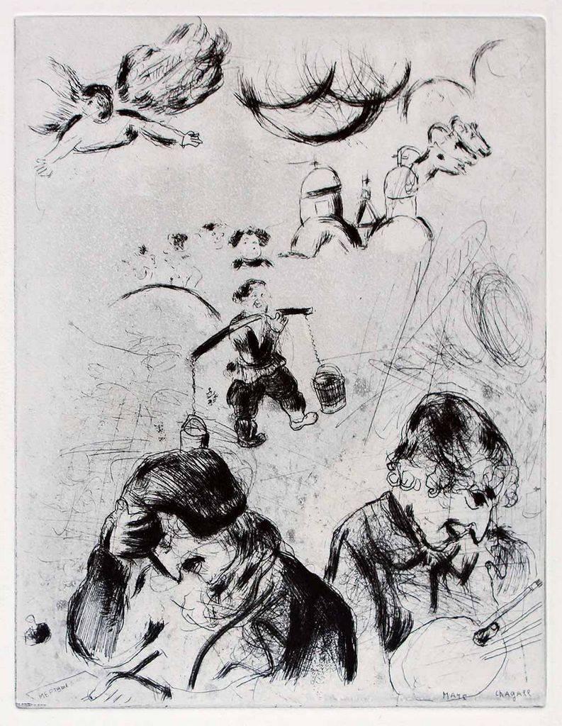 Marc Chagall Figurative Print - Gogol et Chagall - Original Etching From the series "Les Ames Mortes" - 1923/27