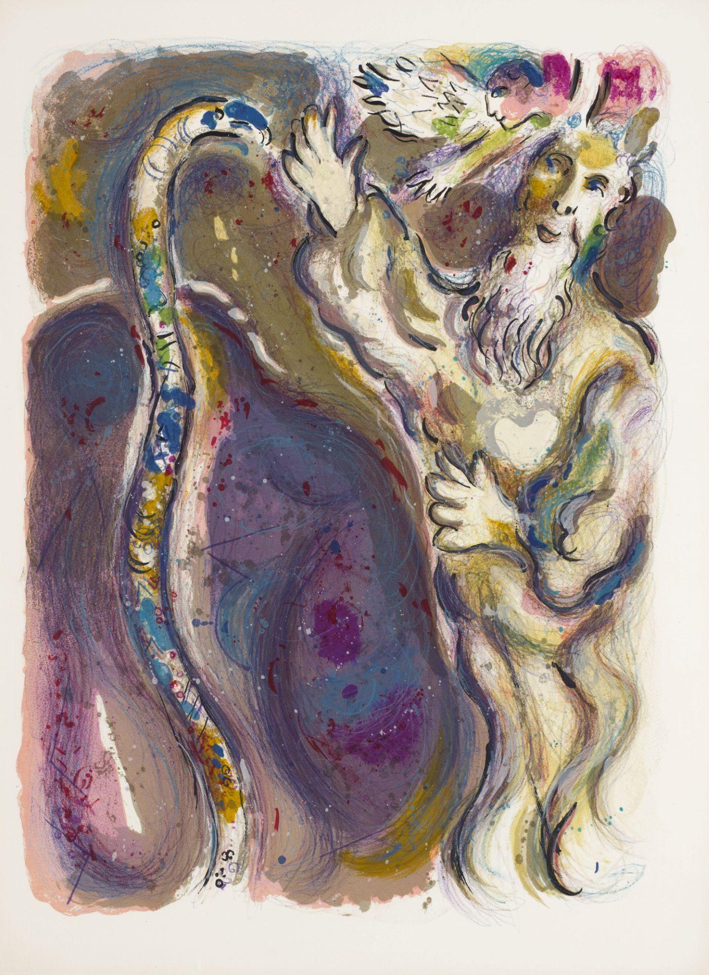 "He cast the rodde on the ground…" (The Story of Exodus, M.448), 1966 - Print by Marc Chagall