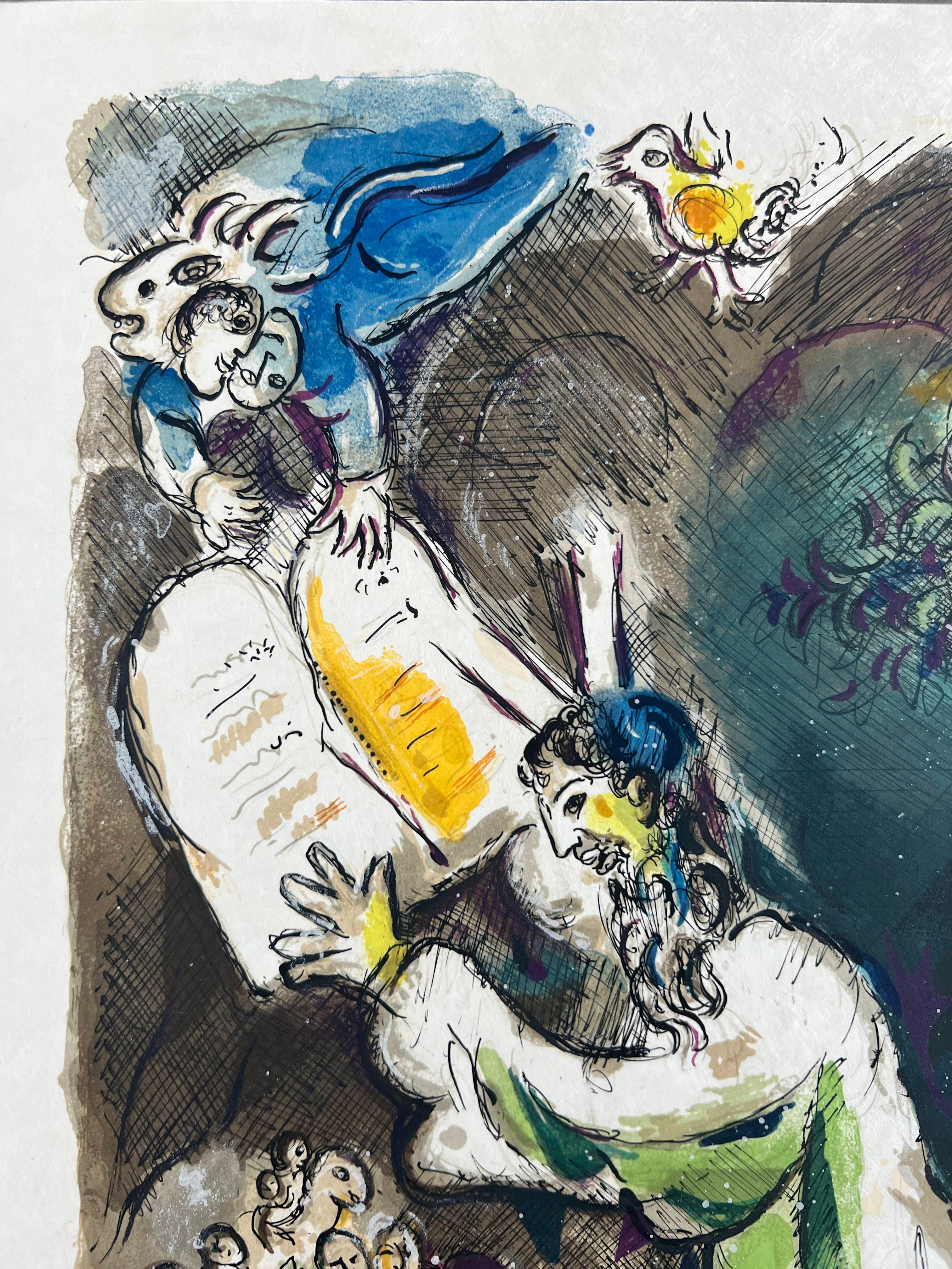 Gli diede due tavole della testimonianza, tavole di pietra... - L'Esodo - Print di Marc Chagall