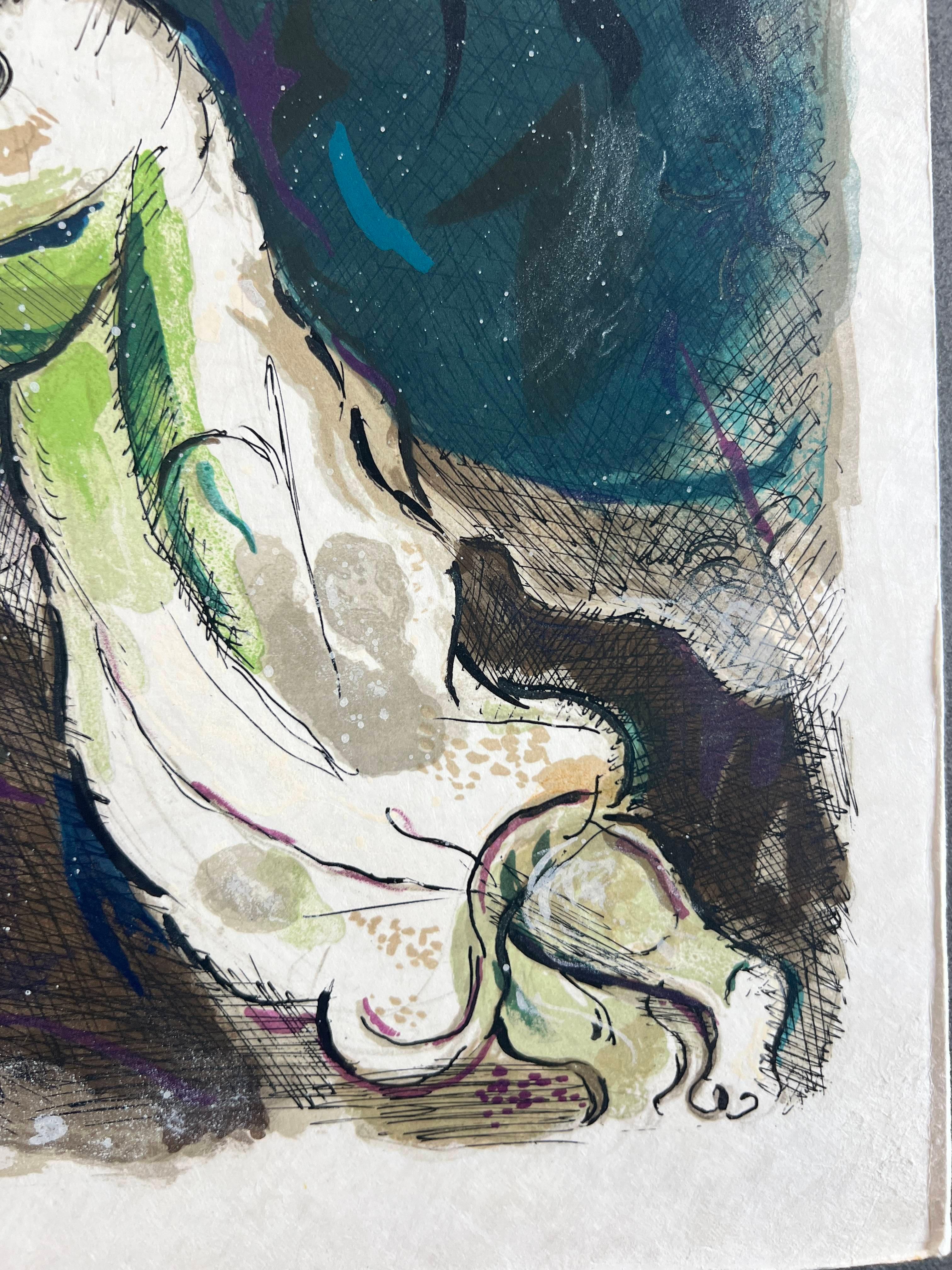 Gli diede due tavole della testimonianza, tavole di pietra... - L'Esodo - Print Grigio di Marc Chagall