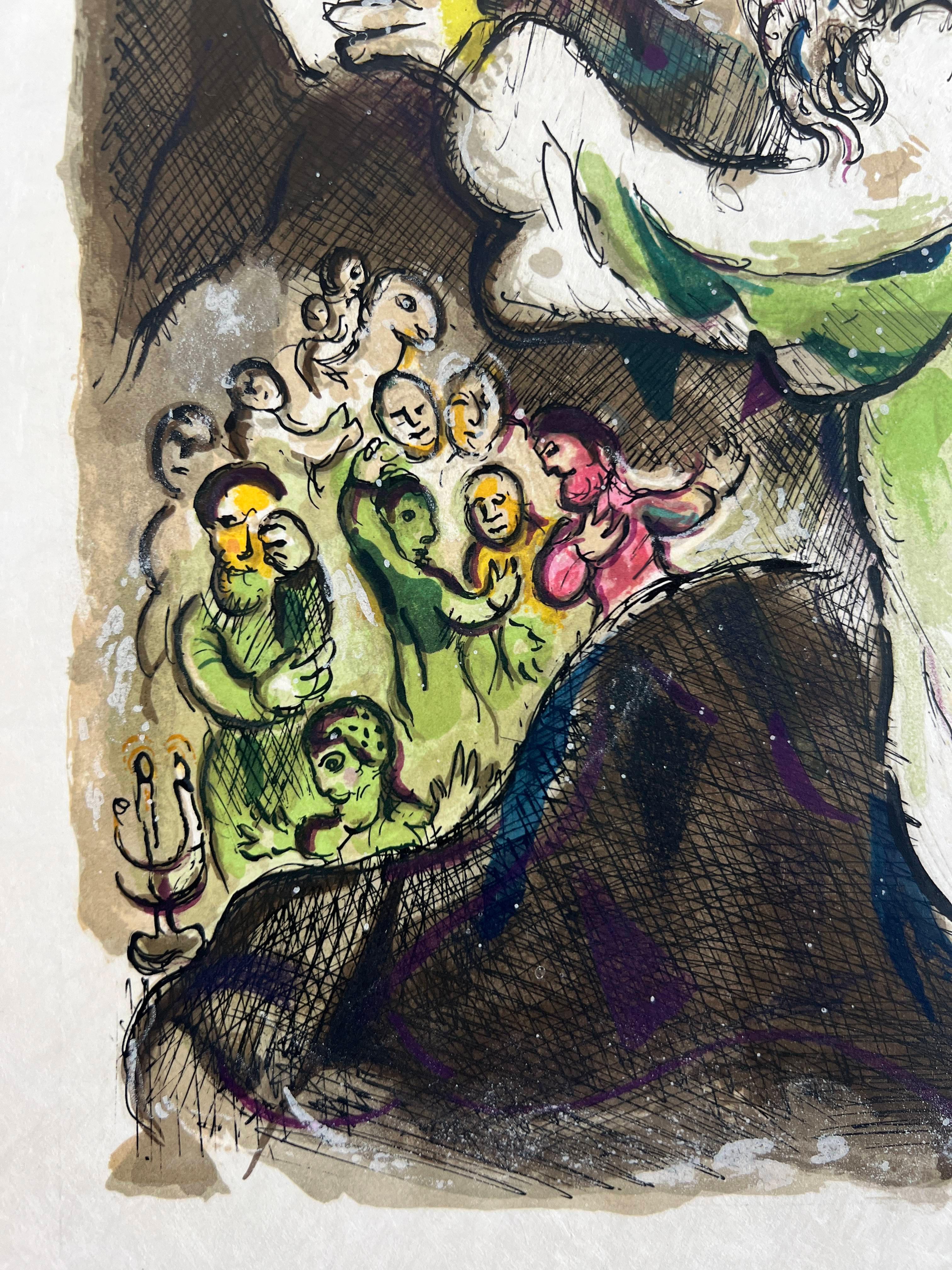 Marc Chagall (1887-1985) - Gli diede due Tavole della Testimonianza, tavole di pietra scritte con il dito di Dio.

Litografia del 1966.

Edizione di 20 esemplari su carta giapponese.

Non firmato e non numerato, come da edizione.

Dimensioni