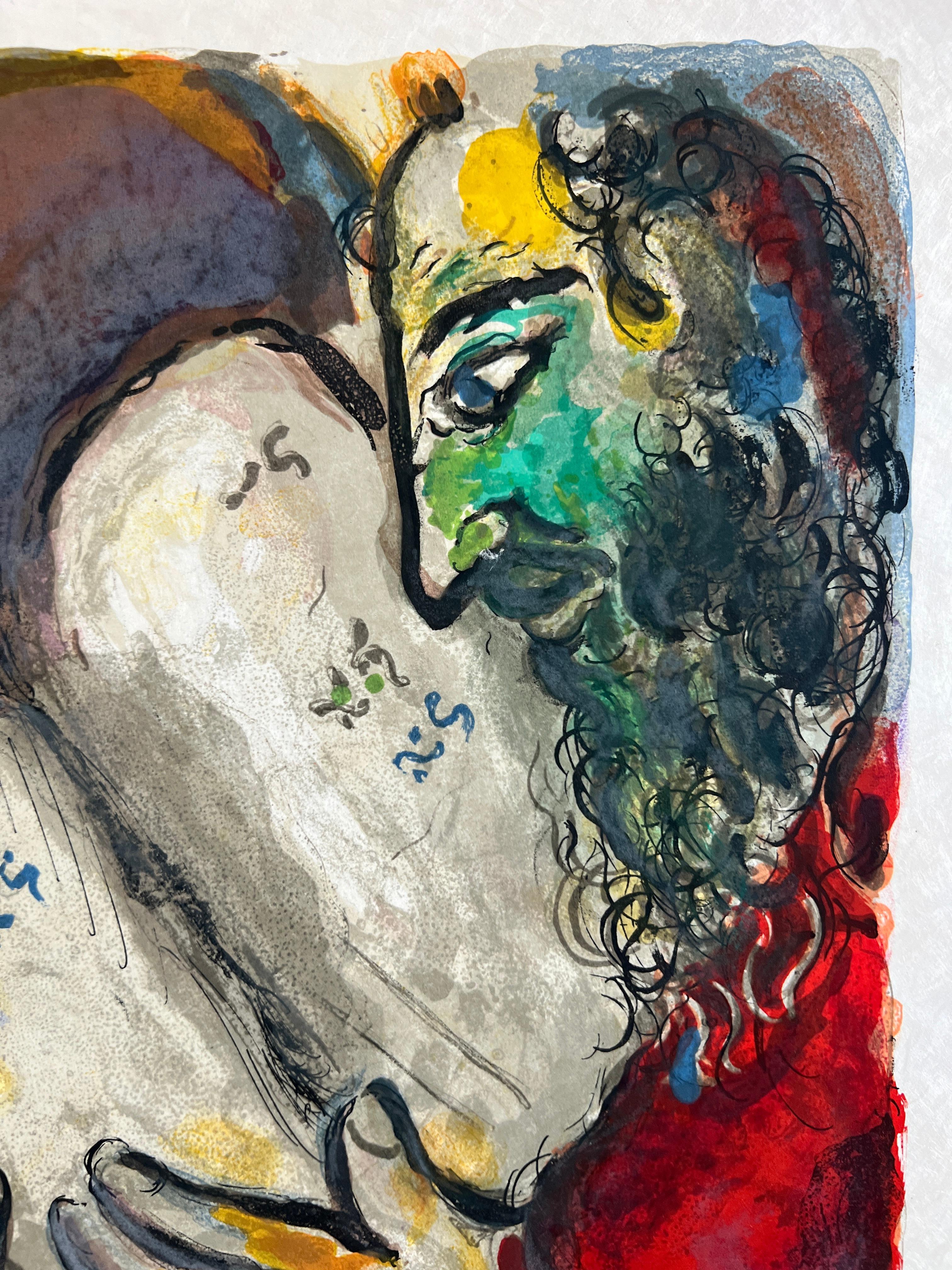 He wrote in the Tables the wordes of the covenant, even the Ten Commandments - Symbolist Print by Marc Chagall