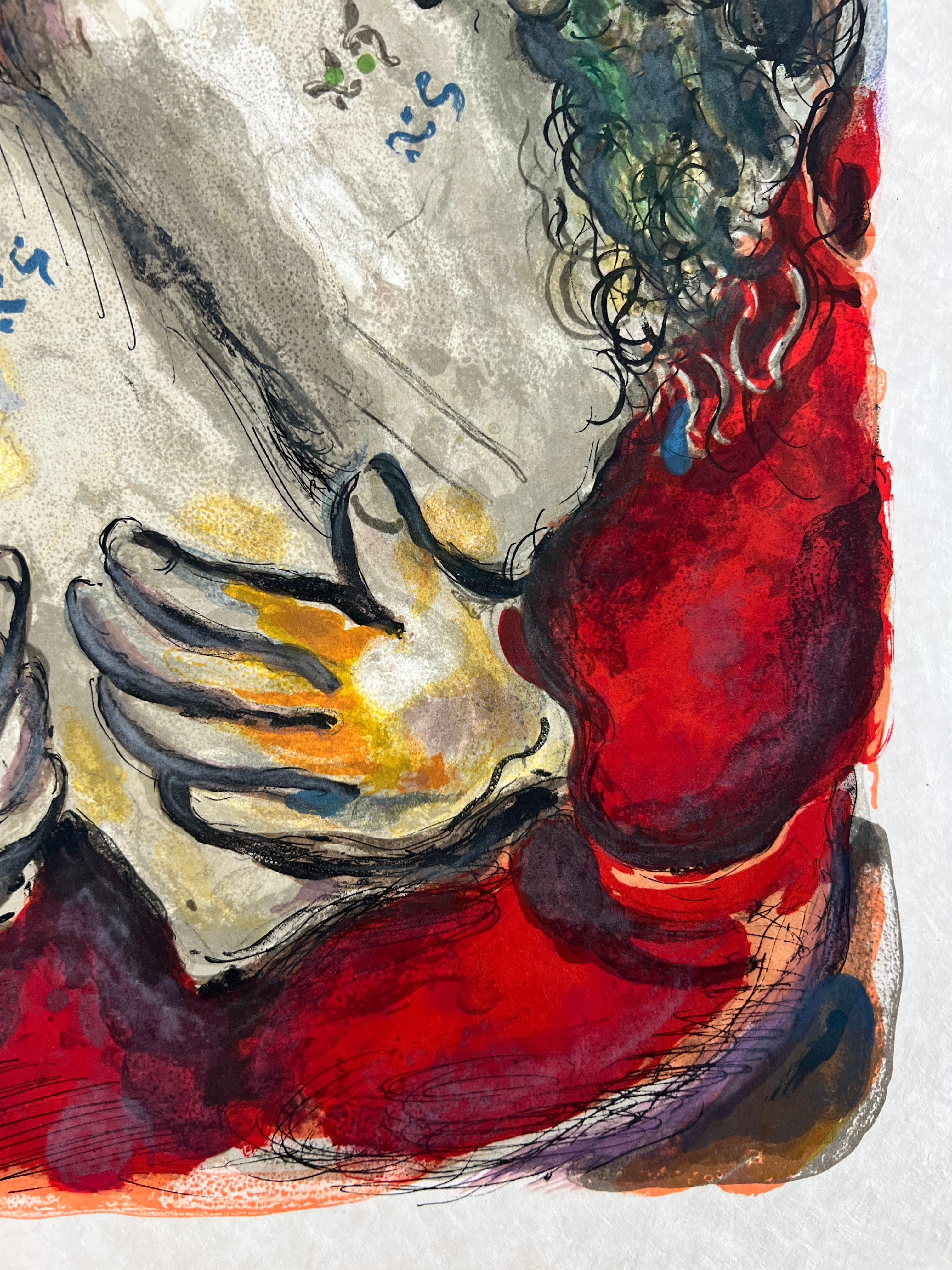 He wrote in the Tables the wordes of the covenant, even the Ten Commandments - Gray Print by Marc Chagall