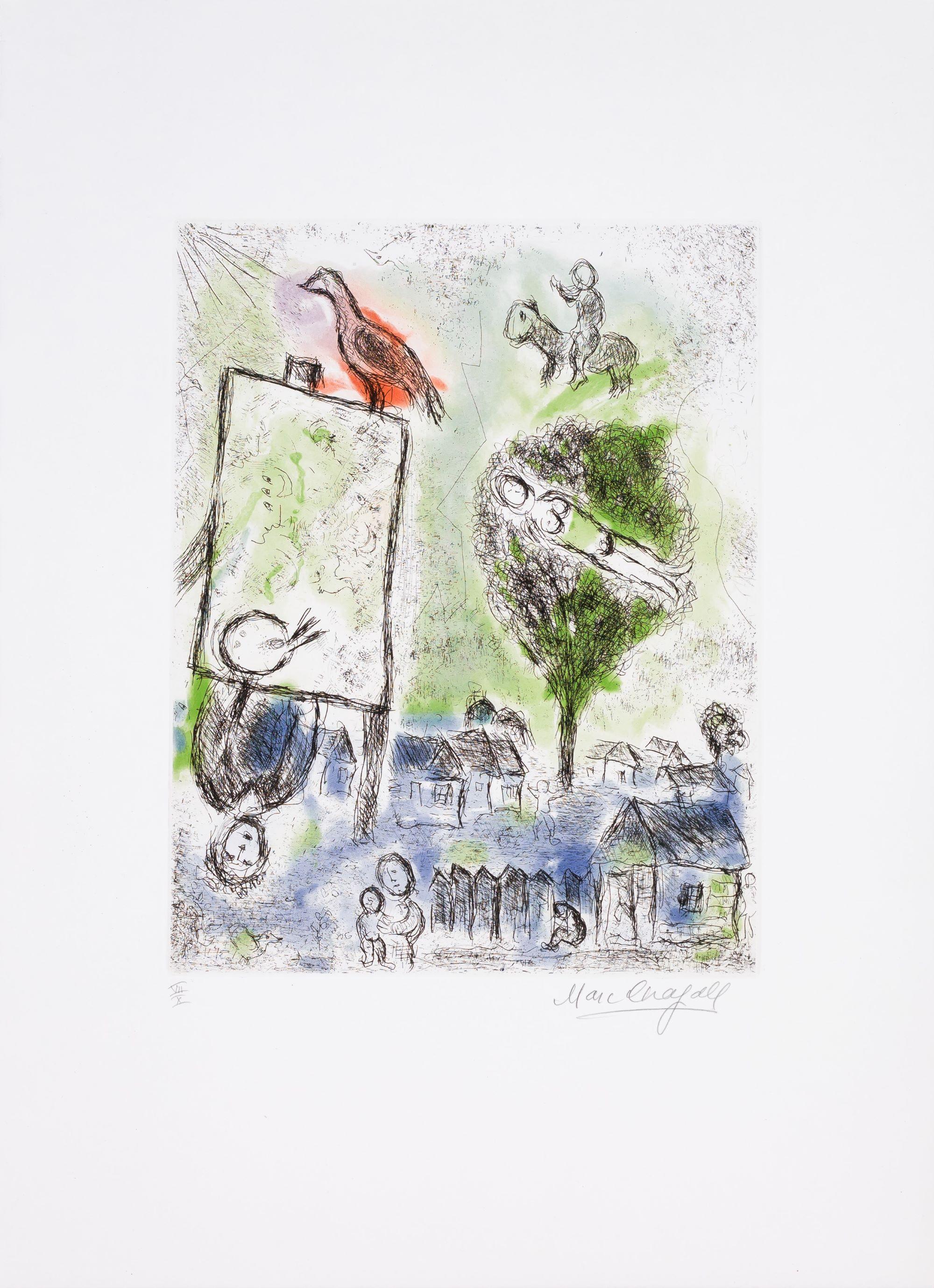 Marc Chagall Figurative Print – Inspiration, 1981 (Les Songes #8)