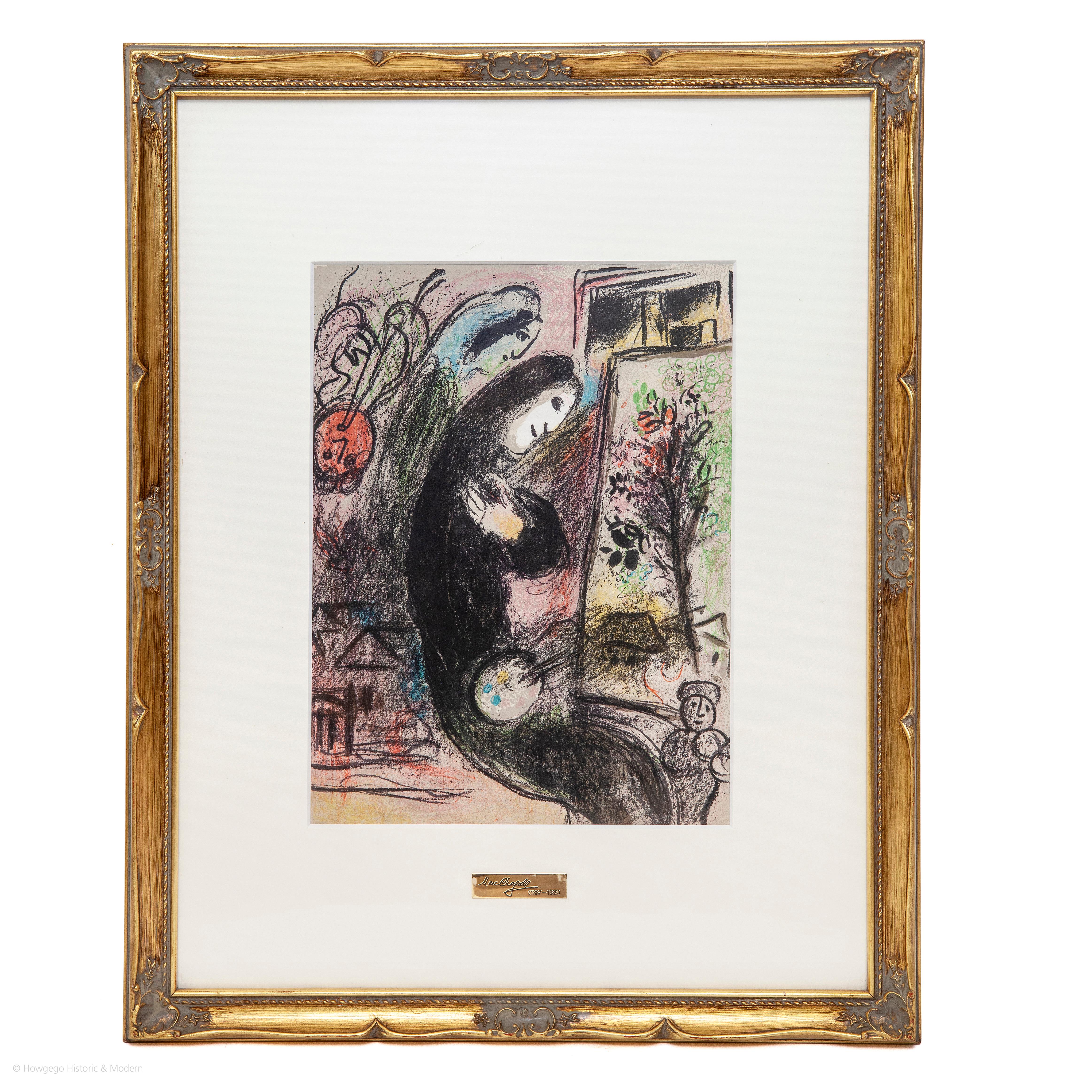 L'inspiriertes Selbstporträt Marc Chagall Valentina Vava Lithographie 1963 Mourlot 398