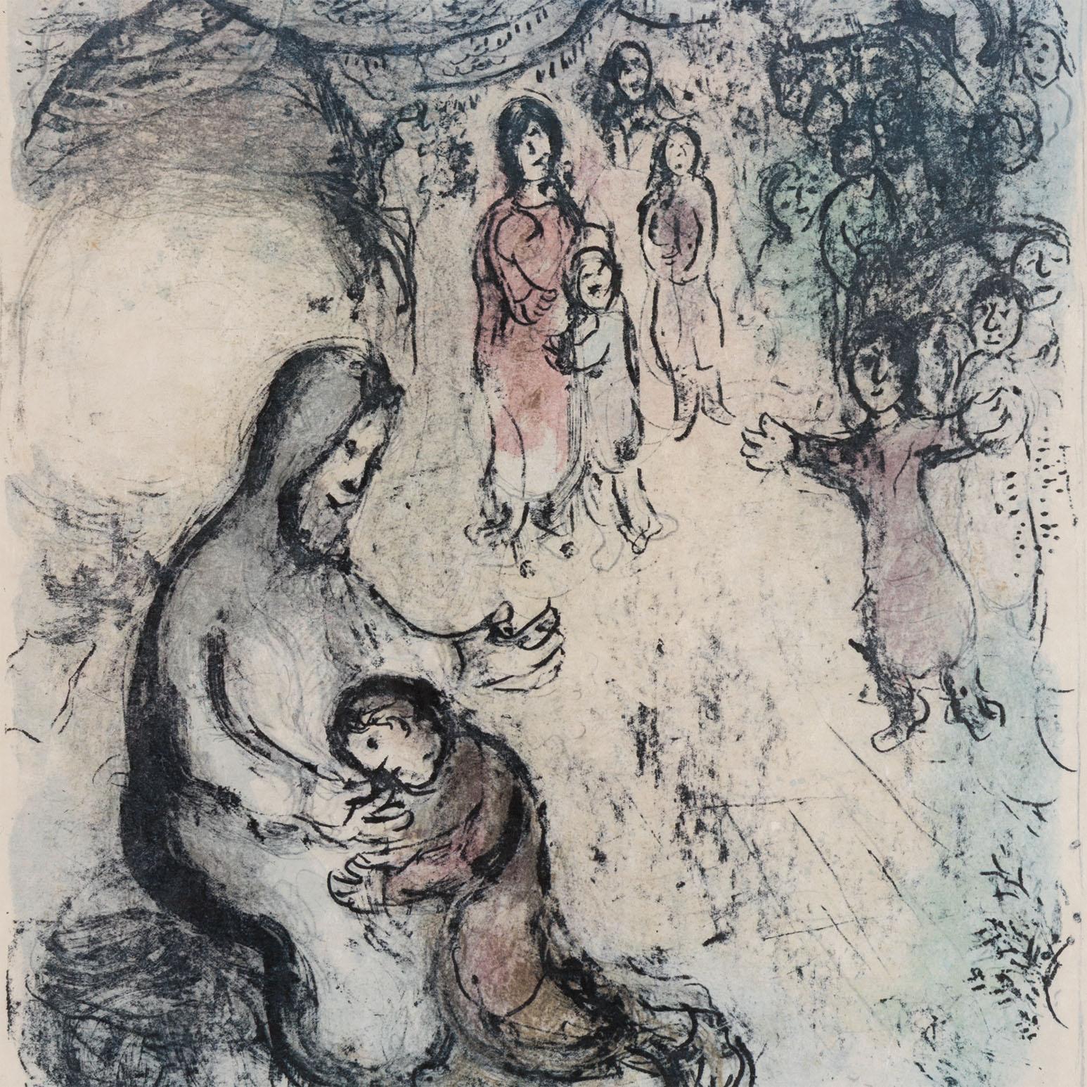 Jacob's Blessing (La Bénédiction de Jacob) - Beige Figurative Print by Marc Chagall
