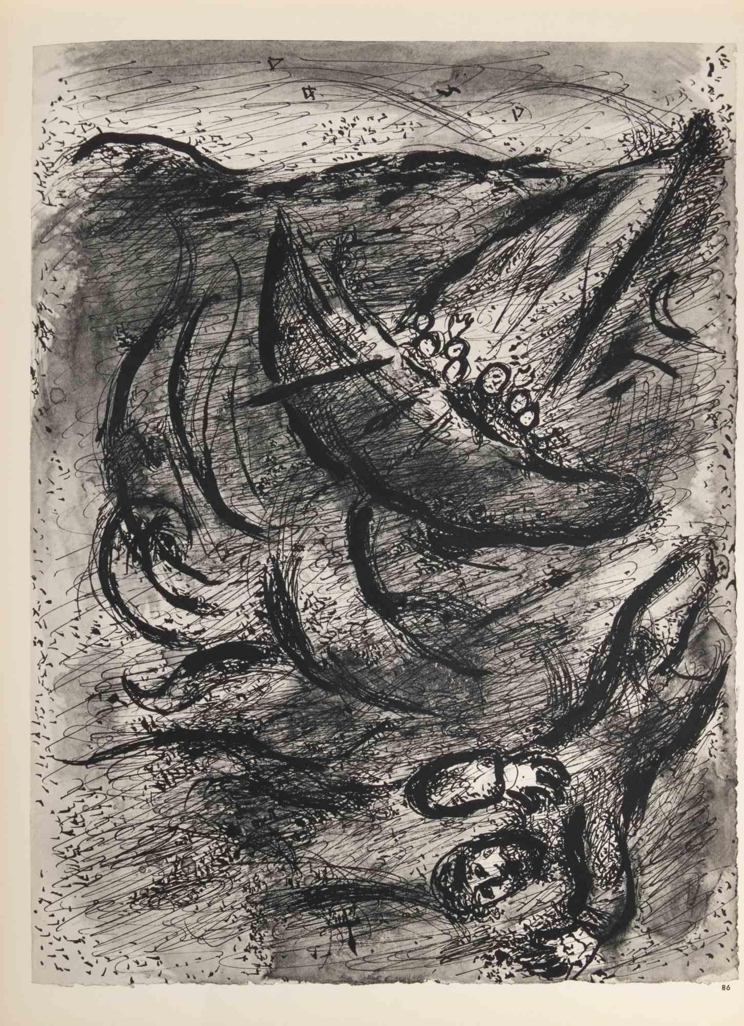 Jonás y la tormenta en el mar - Heliograbado de Marc Chagall - 1960 en venta 1