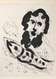Jonás y la tormenta en el mar - Heliograbado de Marc Chagall - 1960