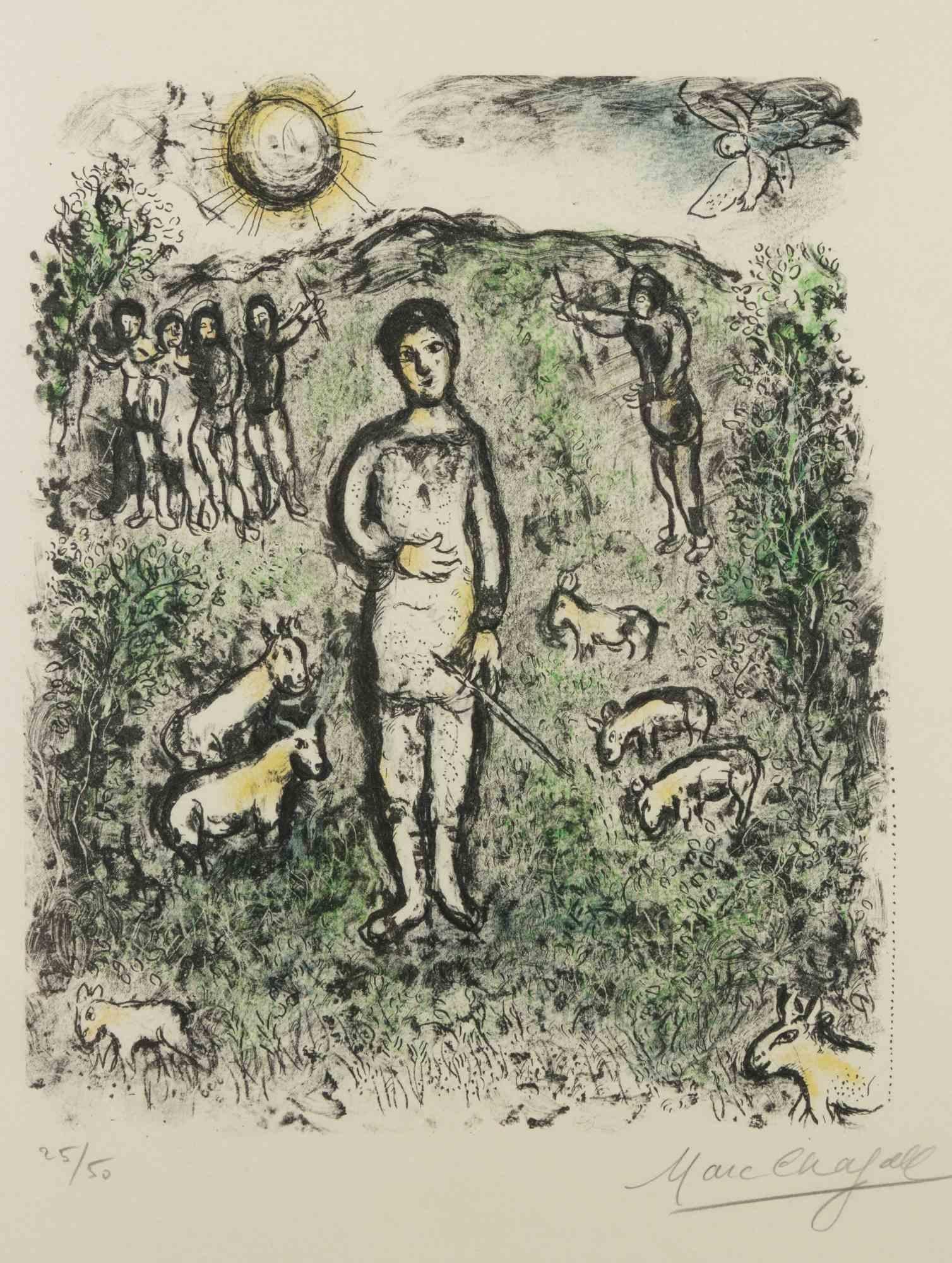 Joseph and his brothers is a contemporary artwork realized by Marc Chagall in 1978.

Mixed colored lithograph.

Image dimensions: cm 36.5x30

Hand Signed and numbered in pencil 25/50

Provenance: Nuovo Sagittario Gallery, Milan; Private collection,