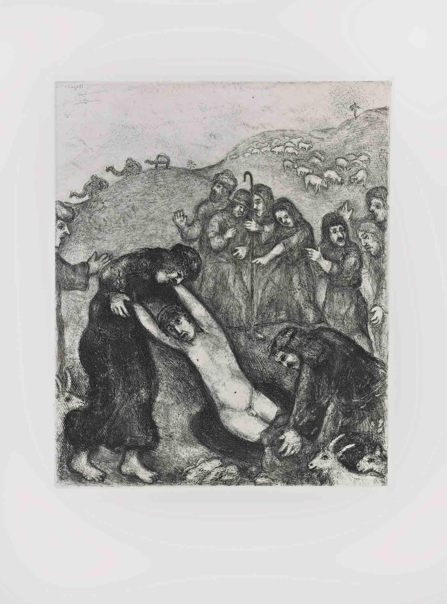 Etching on Montval wove paper, realized by Marc Chagall in 1931-39 and published by Tériade in 1956.

Belongs to the series "The Bible".

Edition of 275+30 out of commerce copies.

Not signed nor numbered, as issued.

Excellent impression with full