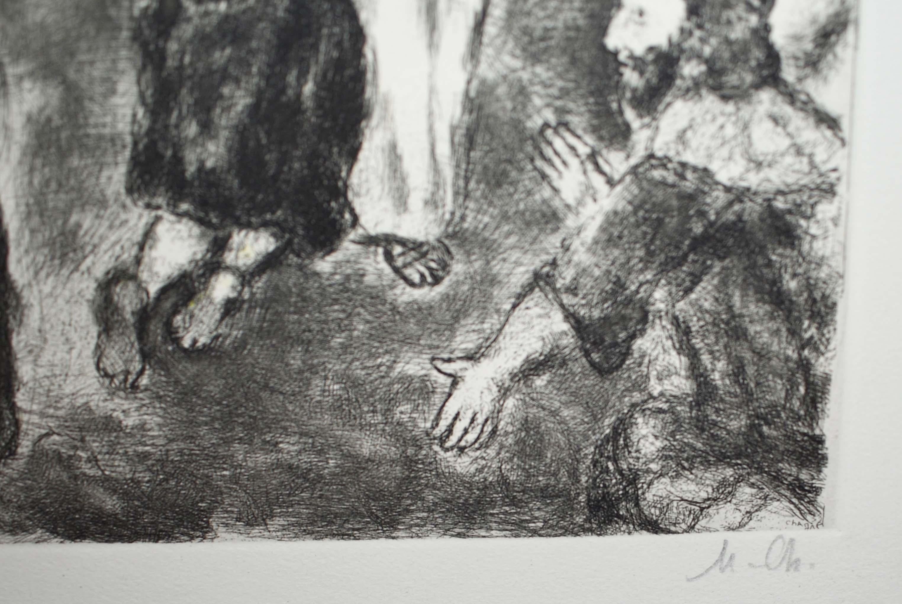 Joseph Recognized by His Brothers - Beige Figurative Print by Marc Chagall
