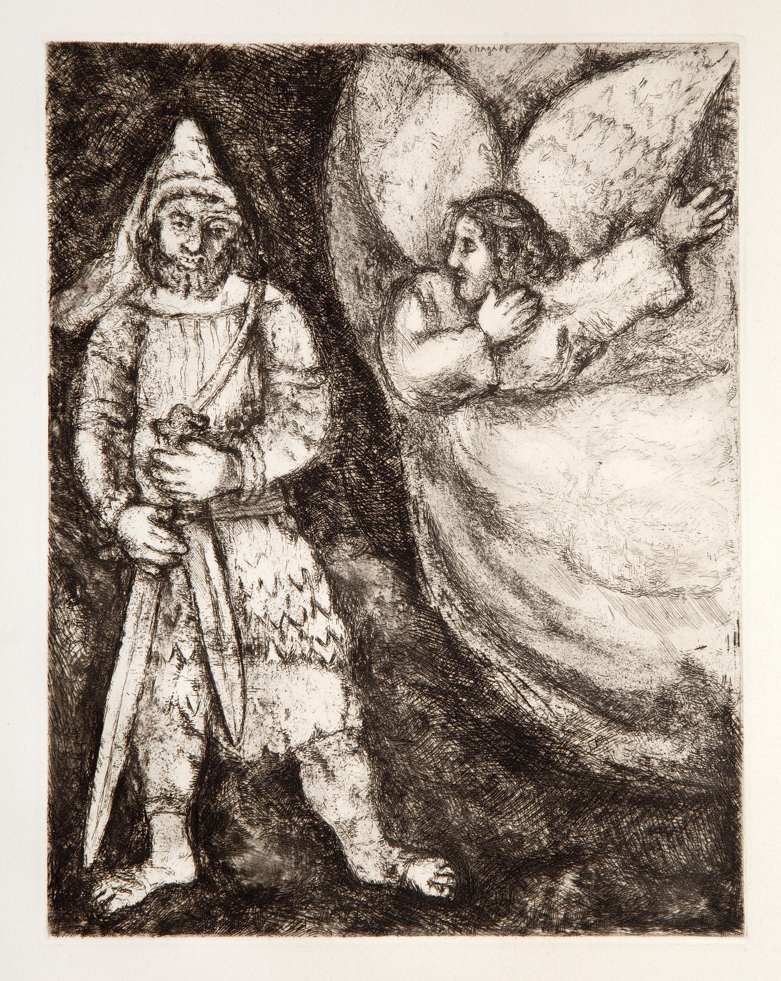 Marc Chagall, Russian (1887 - 1985) -  Joshua Armed by The Eternal, Portfolio: Bible Series, Year: 1956, Medium: Etching on Montval, Edition: 295, Image Size: 11.5 x 9.25 inches, Size: 17.5 x 13.25 in. (44.45 x 33.66 cm), Printer: Maurice Potin,