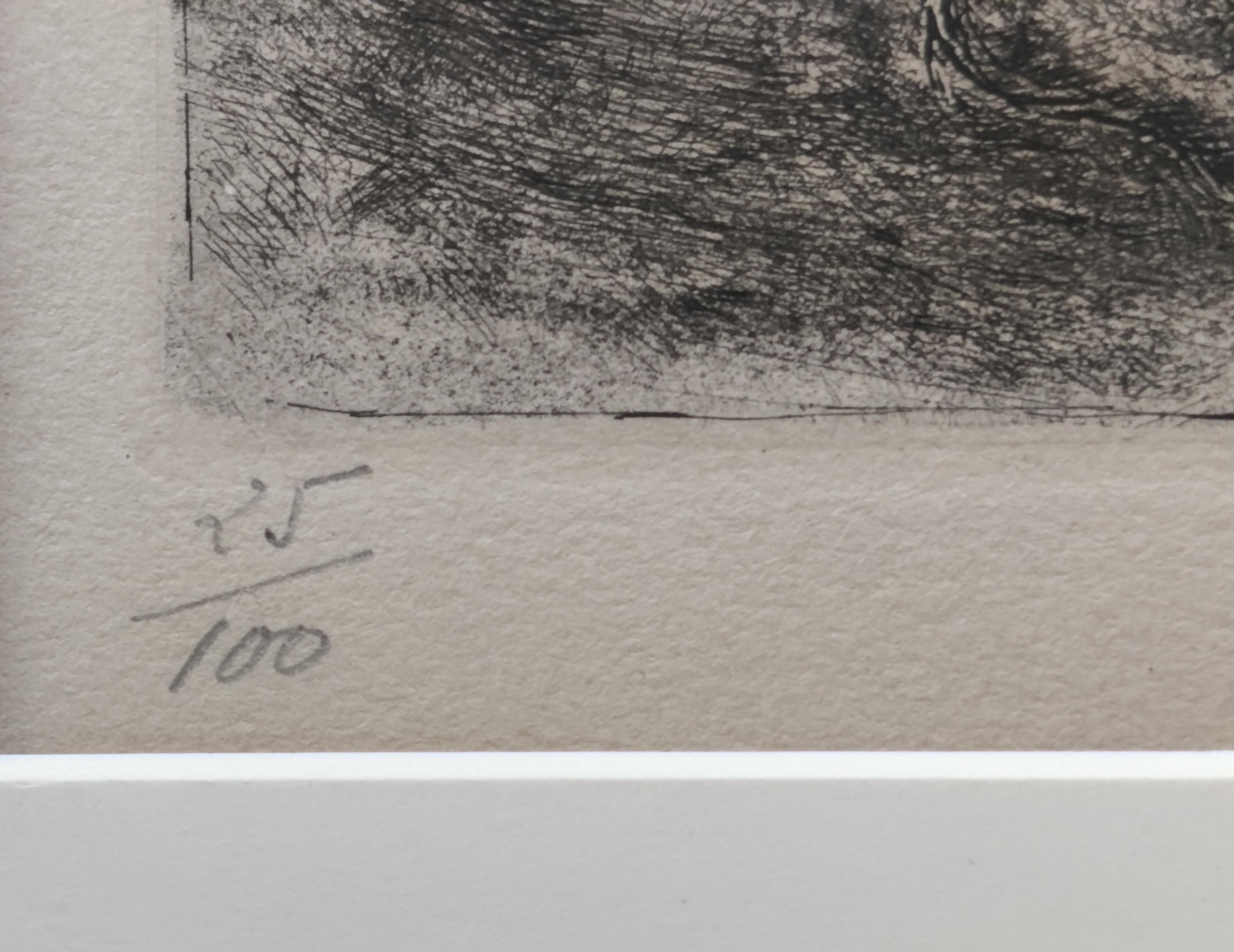 Marc Chagall -- Josué Devant Jéricho 
Pl 46, De : Bible, 1958
Gravure à la main
Edition 25/100, brûlé en bas à droite
Image : 33 * 20 cm
Famed : 59 * 49 * 1,5 cm
Publié par Tériade Éditeur, Paris 1958.
Référence Cramer Books 30