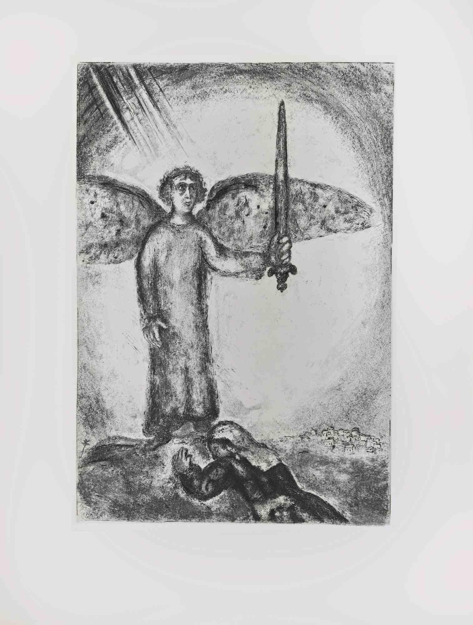 Etching on Montval wove paper, realized by Marc Chagall in 1931-39 and published by Tériade in 1956.

Belongs to the series "The Bible".

Edition of 275+30 out of commerce copies.

Not signed nor numbered, as issued.

Excellent impression with full