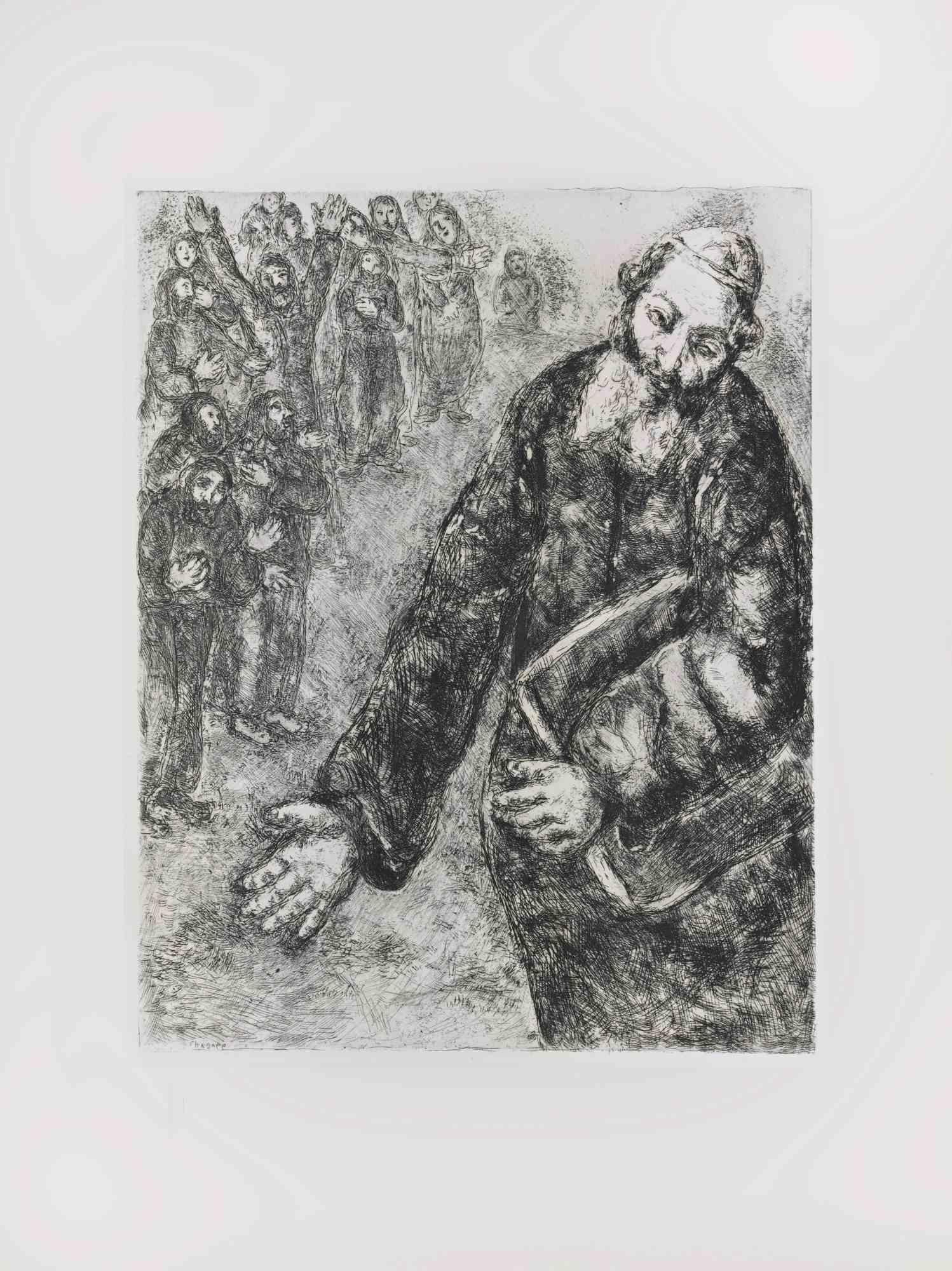 Etching on Montval wove paper, realized by Marc Chagall in 1931-39 and published by Tériade in 1956.

Belongs to the series "The Bible".

Edition of 275+30 out of commerce copies.

Not signed nor numbered, as issued.

Excellent impression with full