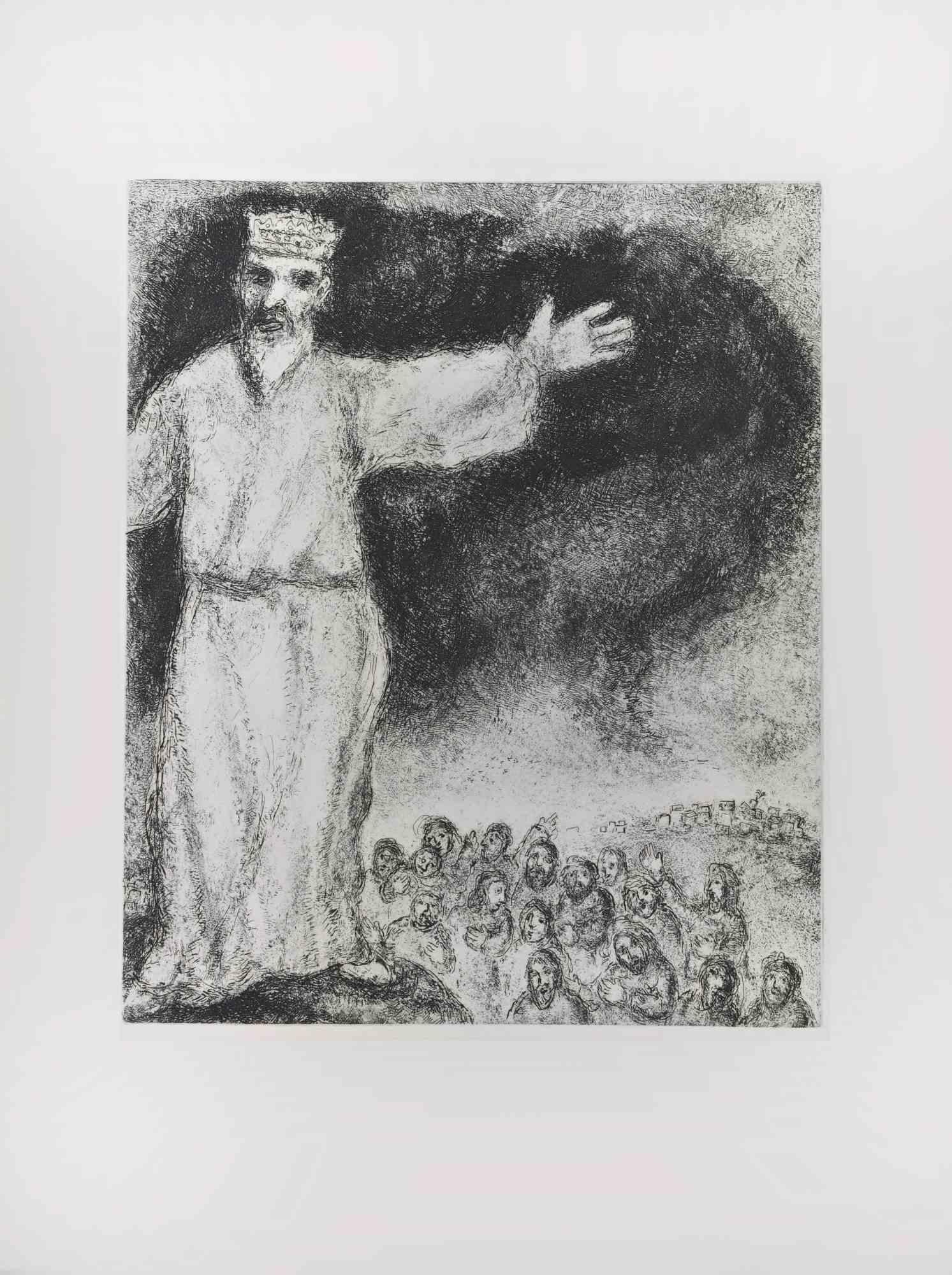 Etching on Montval wove paper, realized by Marc Chagall in 1931-39 and published by Tériade in 1956.

Belongs to the series "The Bible".

Edition of 275+30 out of commerce copies.

Not signed nor numbered, as issued.

Excellent impression with full