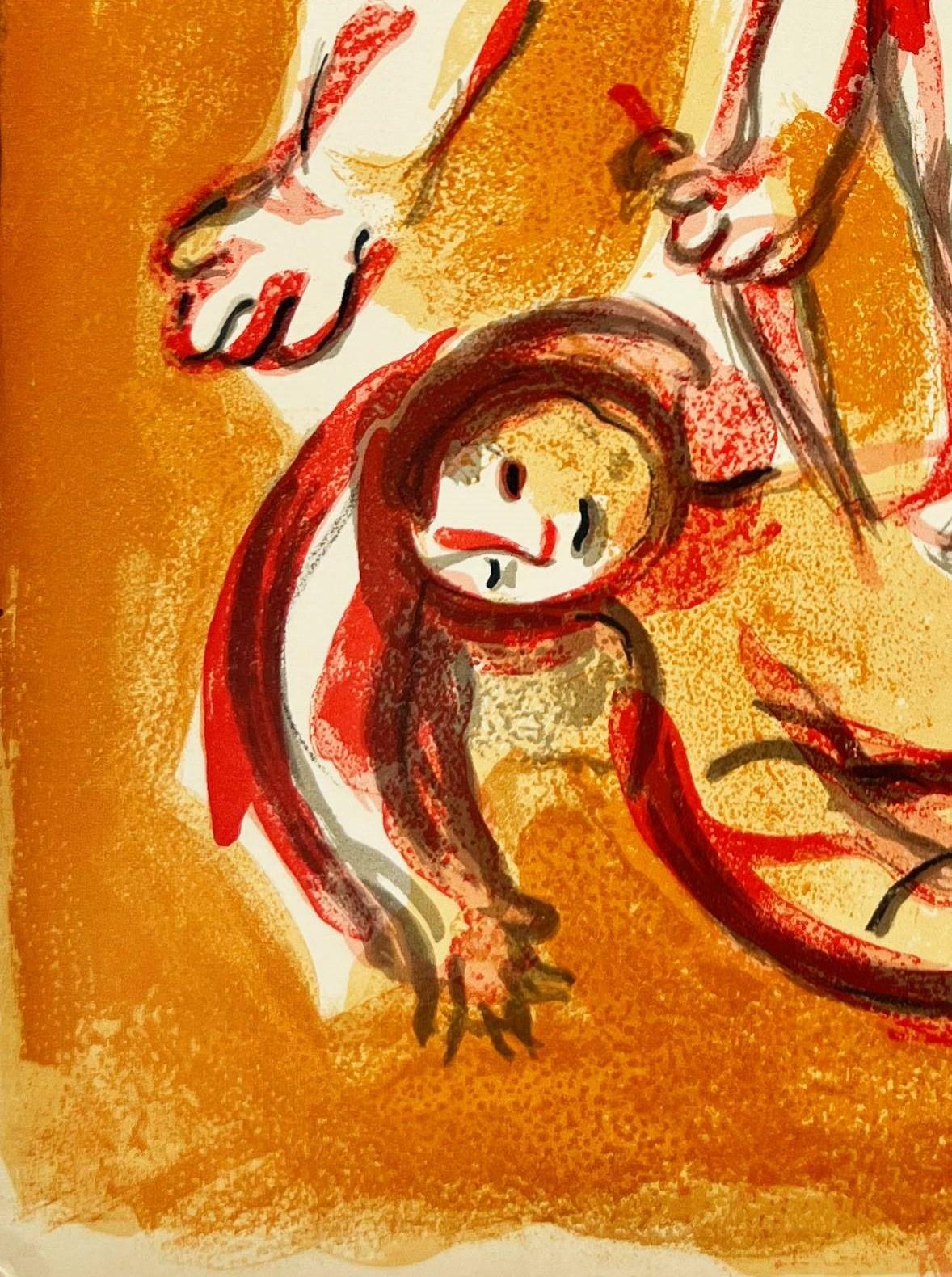 Kain and Abel - Orange Figurative Print by Marc Chagall